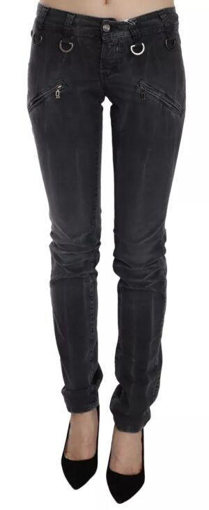 Grey Washed Low Waist Zipper Side Skinny Denim Jeans