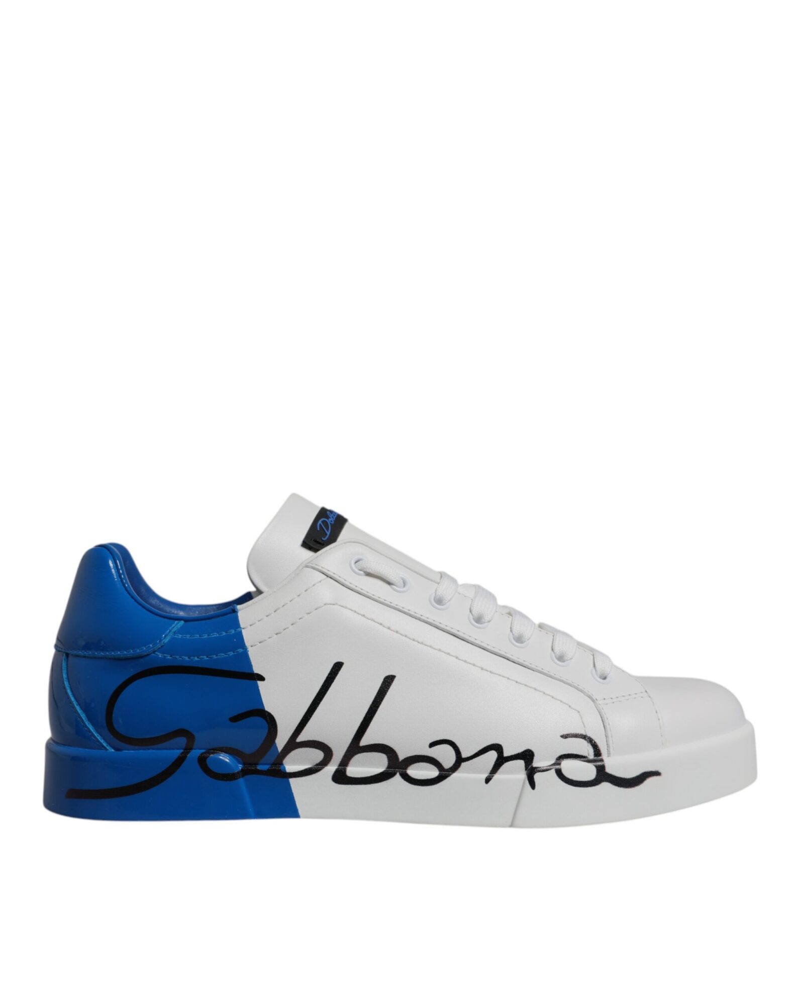 Dolce & Gabbana - White Blue Leather Logo Low Top Sneakers Shoes
