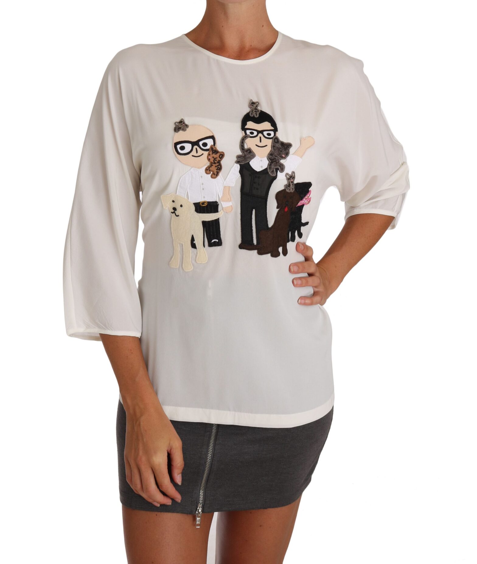 Dolce & Gabbana - White Silk #dgfamily Blouse T-shirt