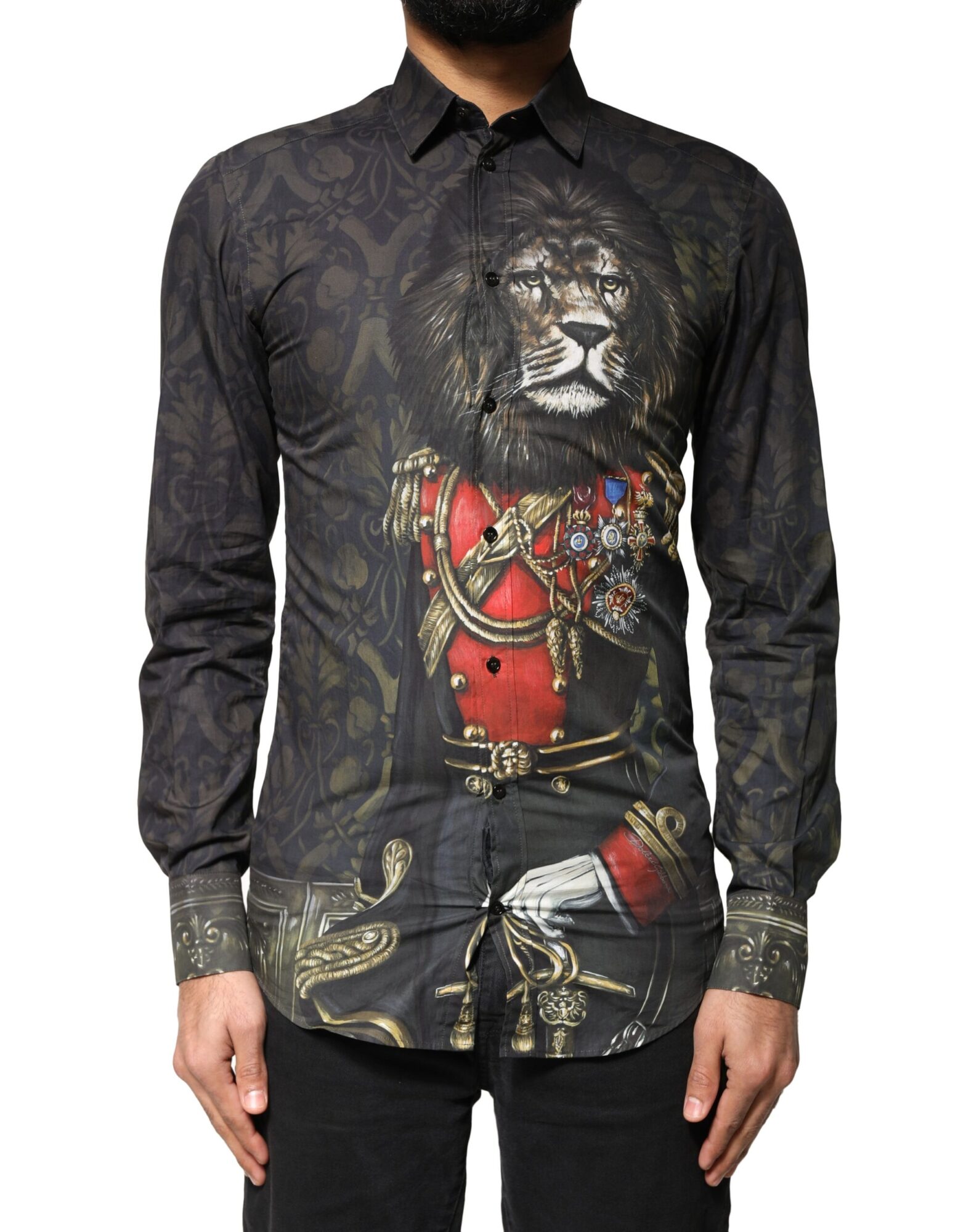 Dolce & Gabbana - Black Royal Pet Portrait GOLD Dress Shirt