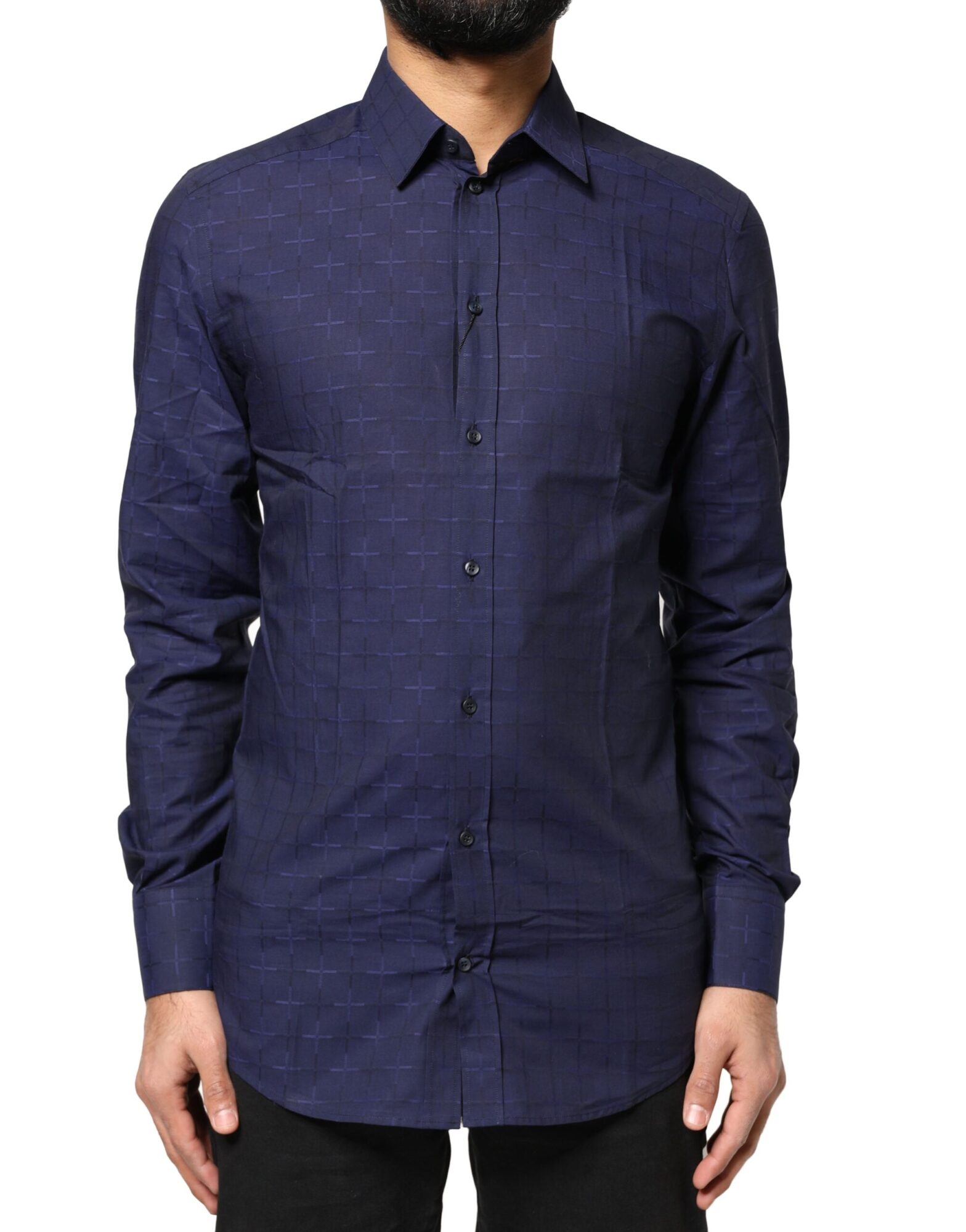 Dolce & Gabbana - Blue Check Tartan GOLD Formal Dress Shirt