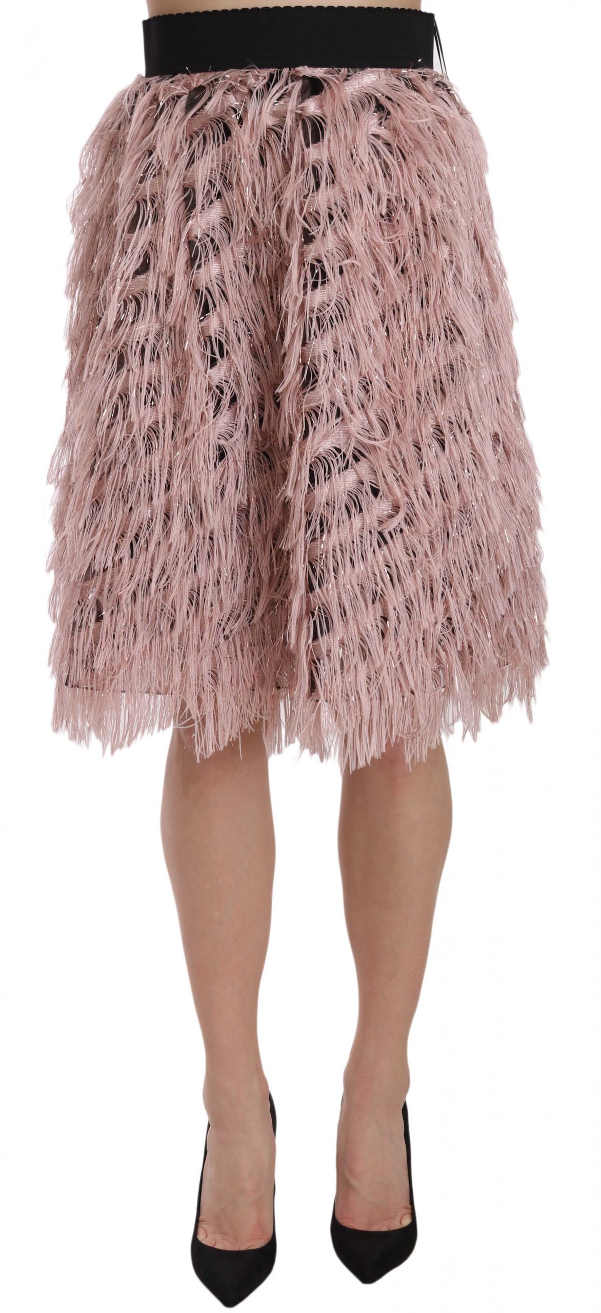 Dolce & Gabbana - Pink Gold Fringe Metallic Pencil A-line Skirt