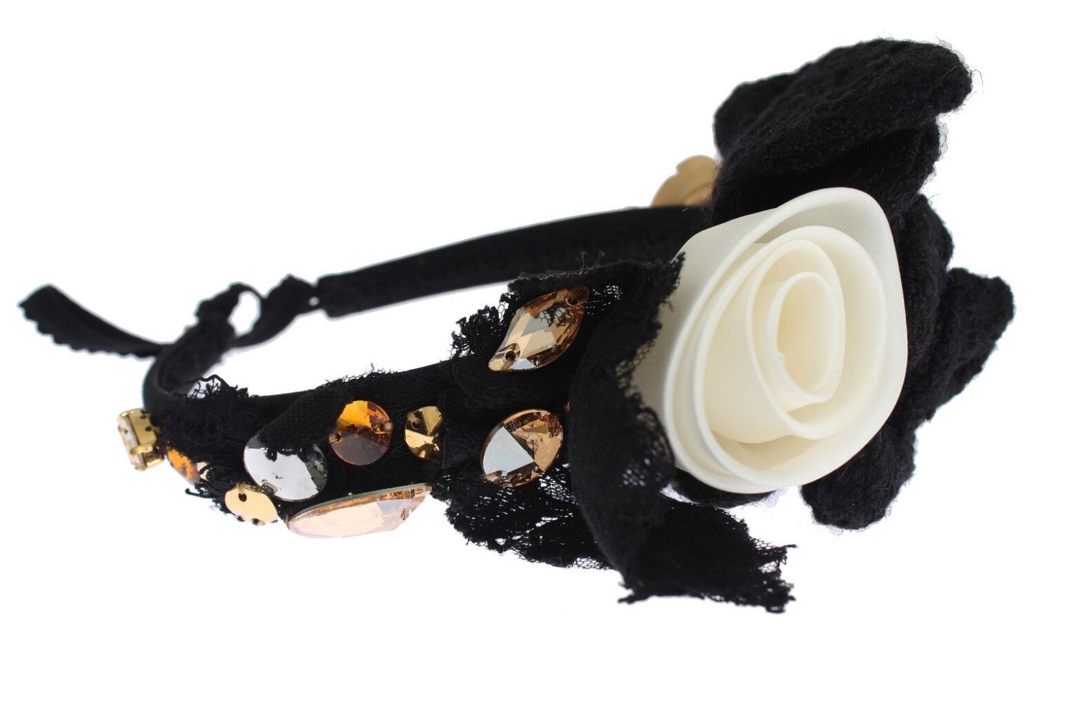 Dolce & Gabbana - Diadem Headband Tiara White Rose Crystal Hair Gold