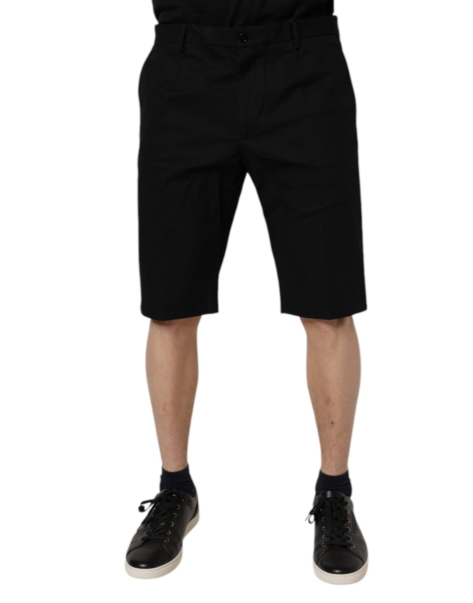 Dolce & Gabbana - Black Cotton Stretch Mid Waist Bermuda Shorts