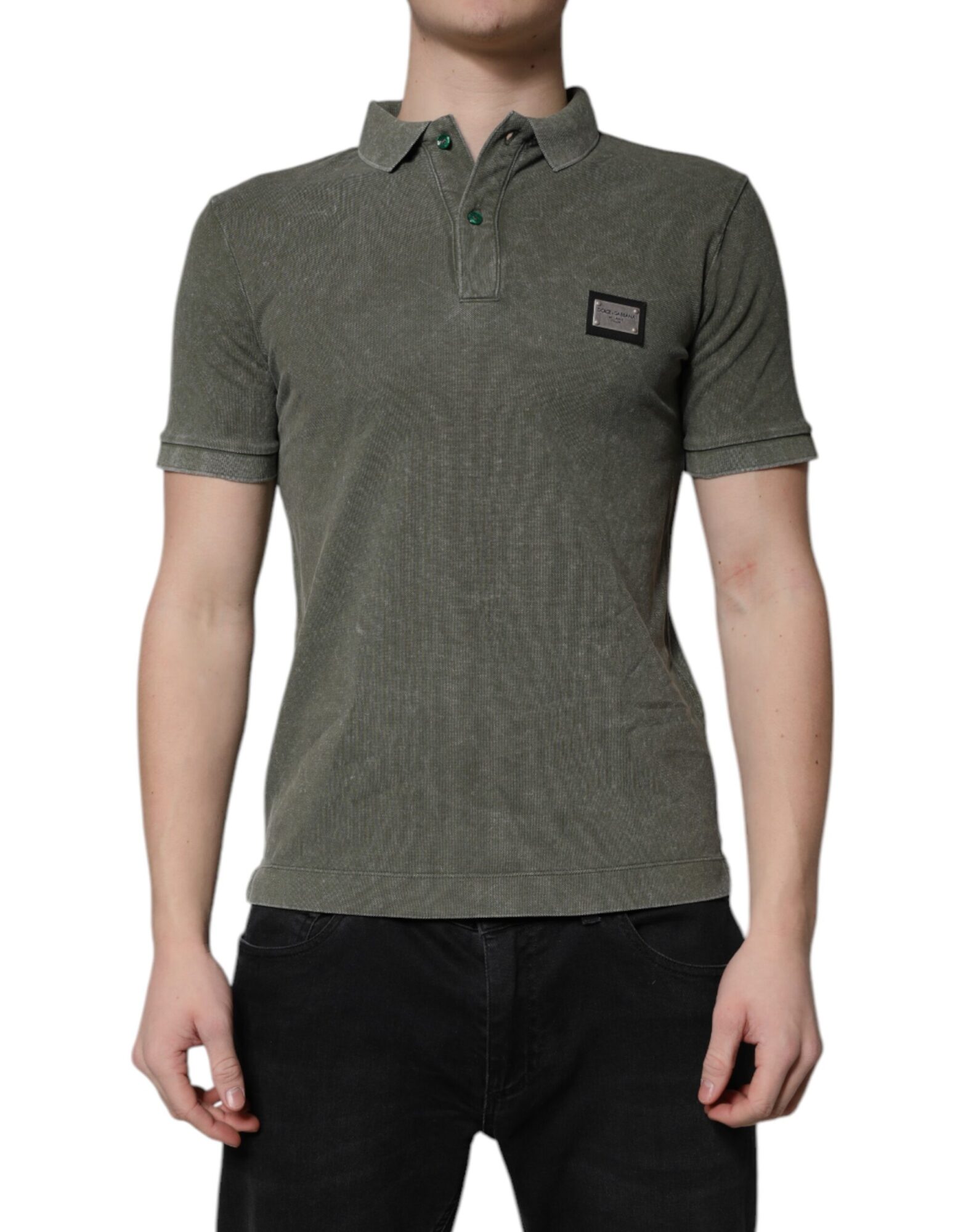 Dolce & Gabbana - Army Green Logo Plaque Cotton Polo Shirt T-shirt