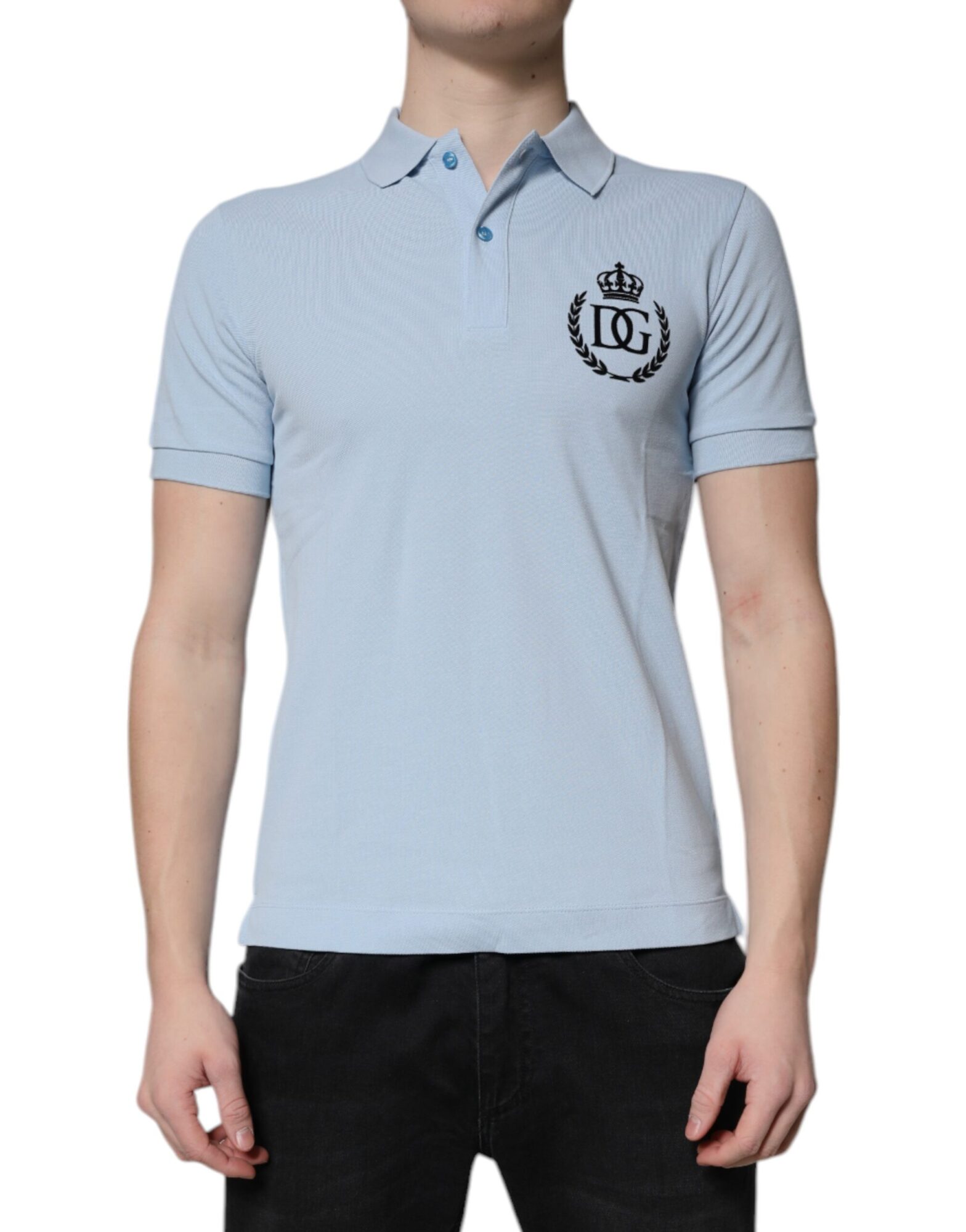Dolce & Gabbana - Sky Blue Cotton Crown Collared Polo T-shirt