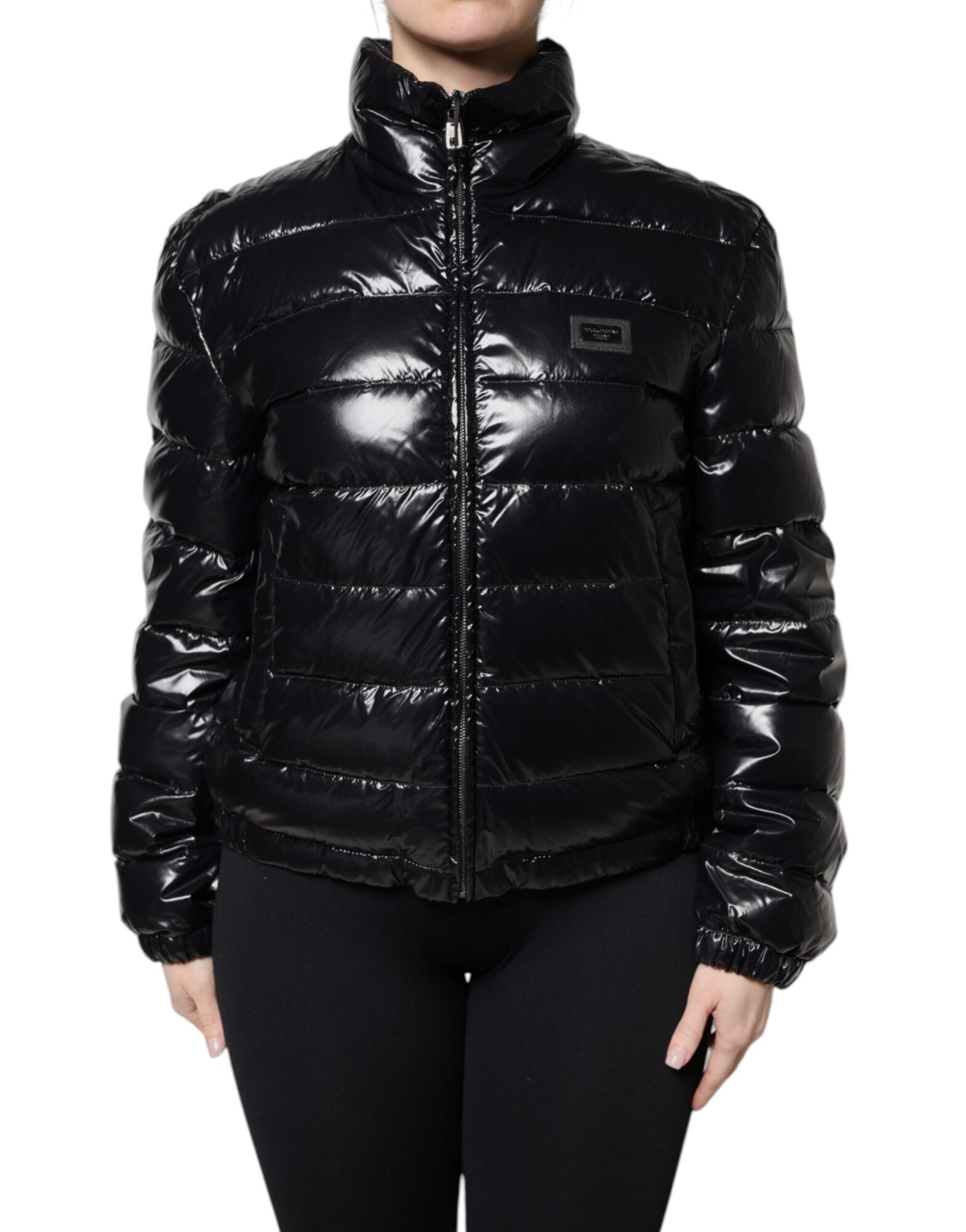 Dolce & Gabbana - Black Logo Plaque Full Zip Puffer Jacket