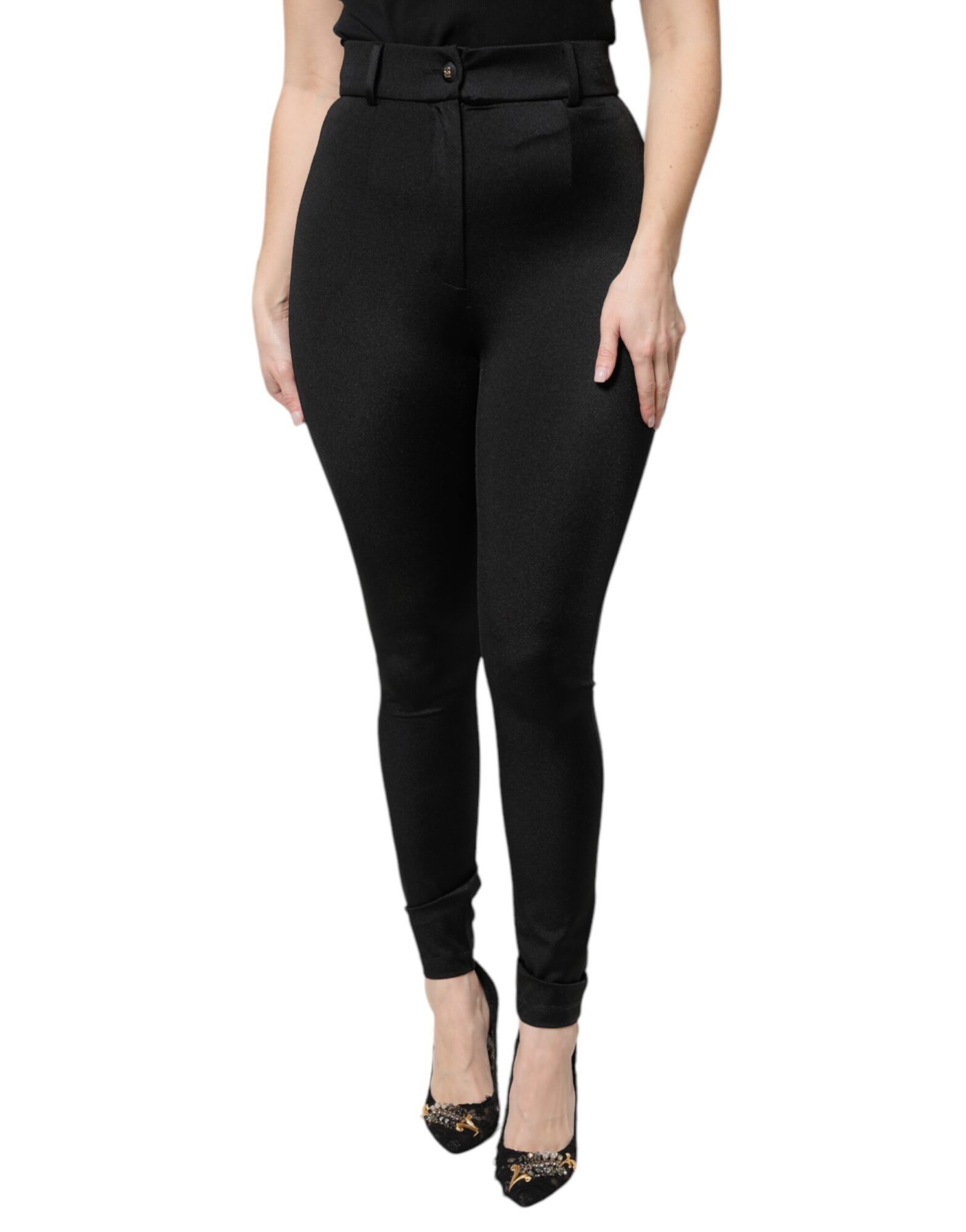 Dolce & Gabbana - Black Nylon High Waist Slim Fit Pants