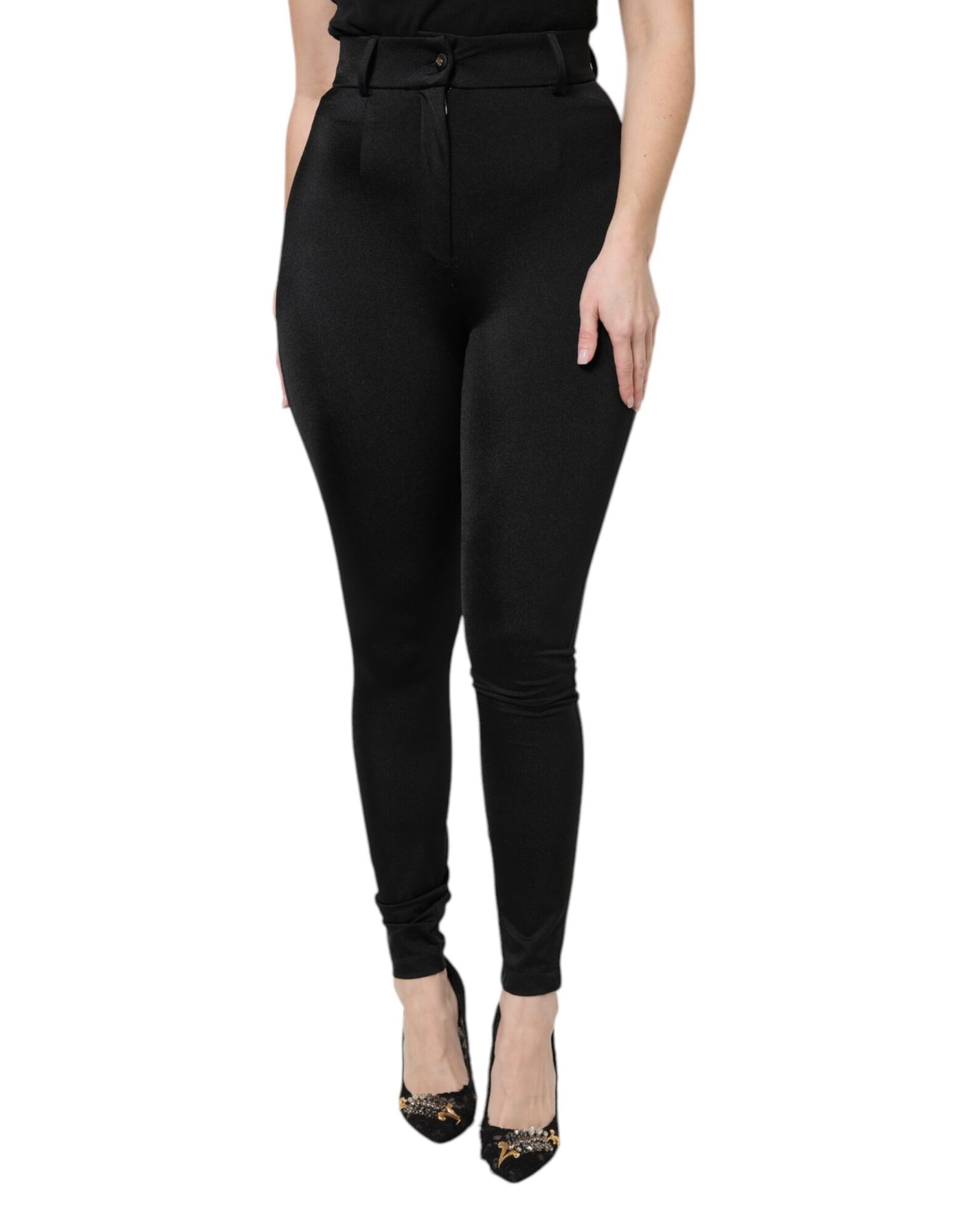 Dolce & Gabbana - Black Nylon High Waist Slim Fit Pants