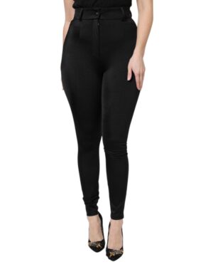 Black Nylon High Waist Slim Fit Pants