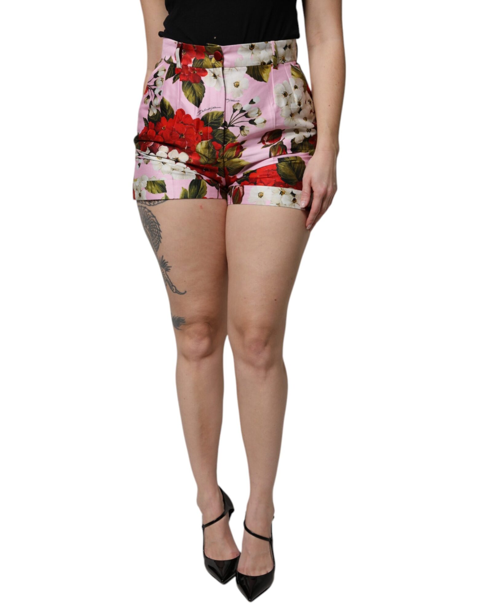 Dolce & Gabbana - Pink Floral Print High Waist Hotpants Short