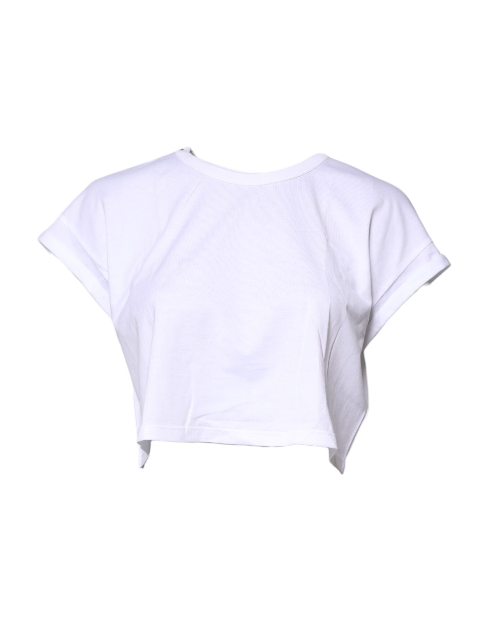 Dolce & Gabbana - White Cotton Crew Neck Cropped T-shirt Top
