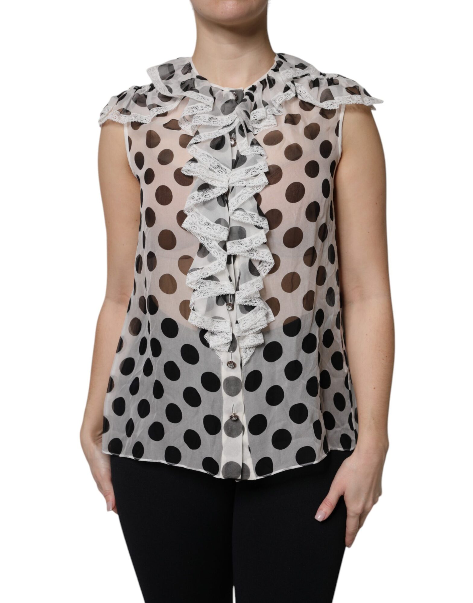 Dolce & Gabbana - White Black Polka Dot Cotton Sleeveless Top