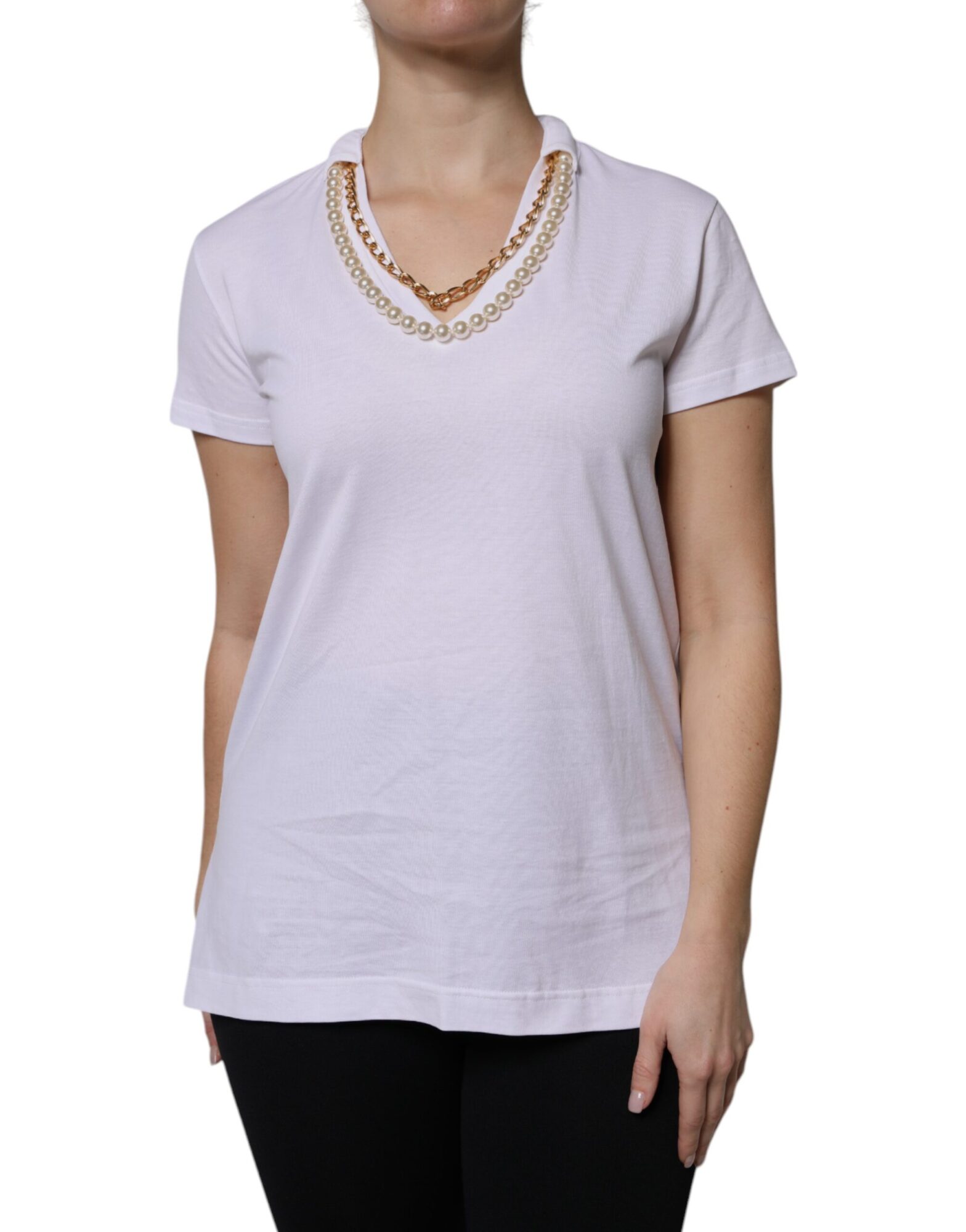 Dolce & Gabbana - White Necklace Cotton Short Sleeve T-shirt