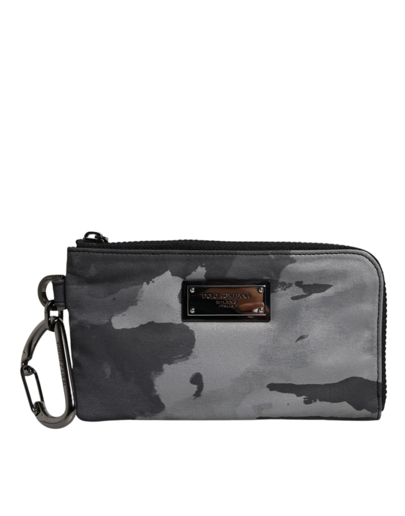 Dolce & Gabbana - Black Gray Camouflage Logo Plaque Keyring Pouch Bag