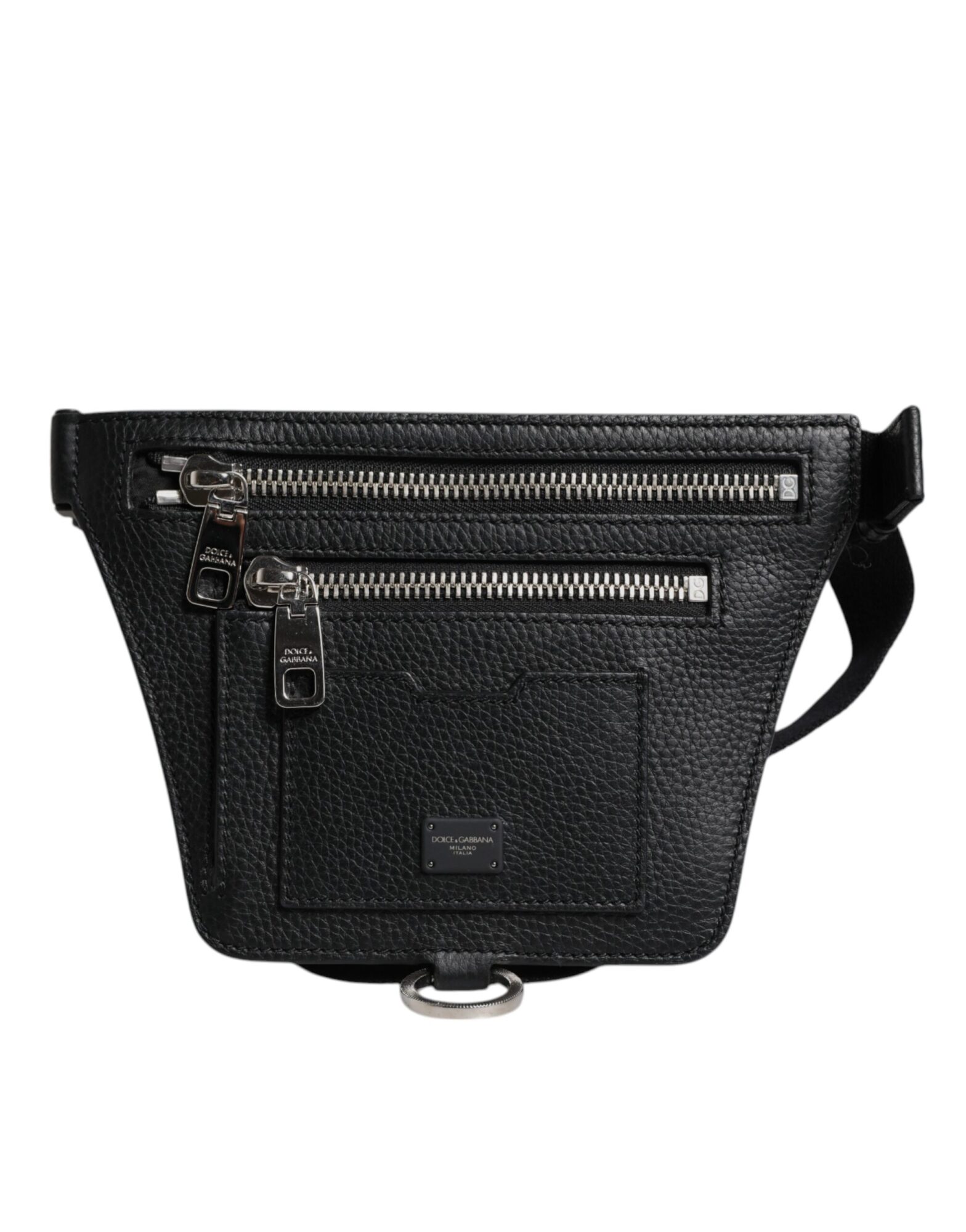 Dolce & Gabbana - Black Calfskin Logo Plaque Belt Waist Men Fanny Pack Bag