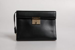 Black Leather Logo Plaque Document Briefcase Bag