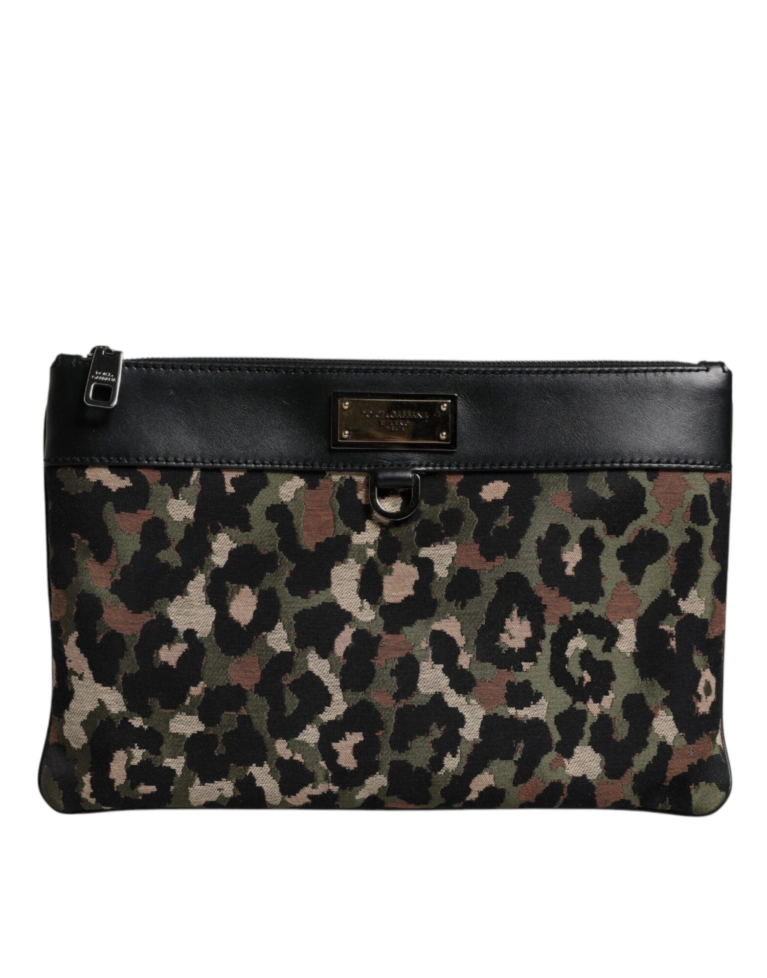 Dolce & Gabbana - Multicolor Leopard Jacquard Print Logo Plaque Pouch Bag