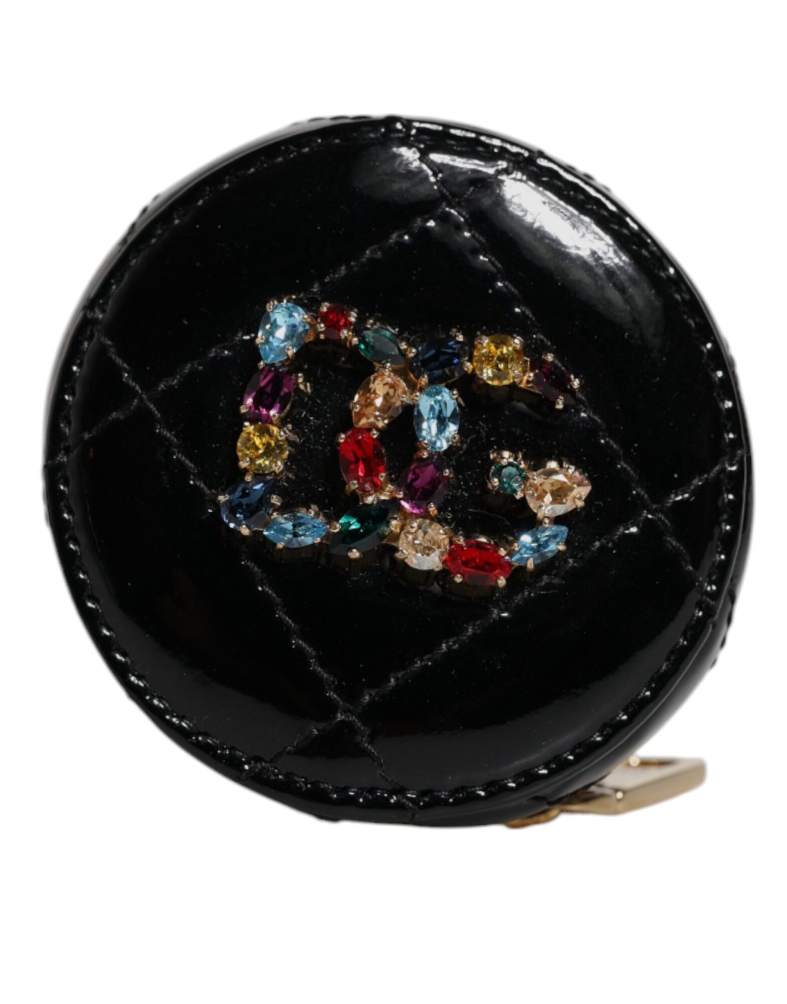 Dolce & Gabbana - Black Lamb Leather DG Crystal Round Coin Purse Wallet