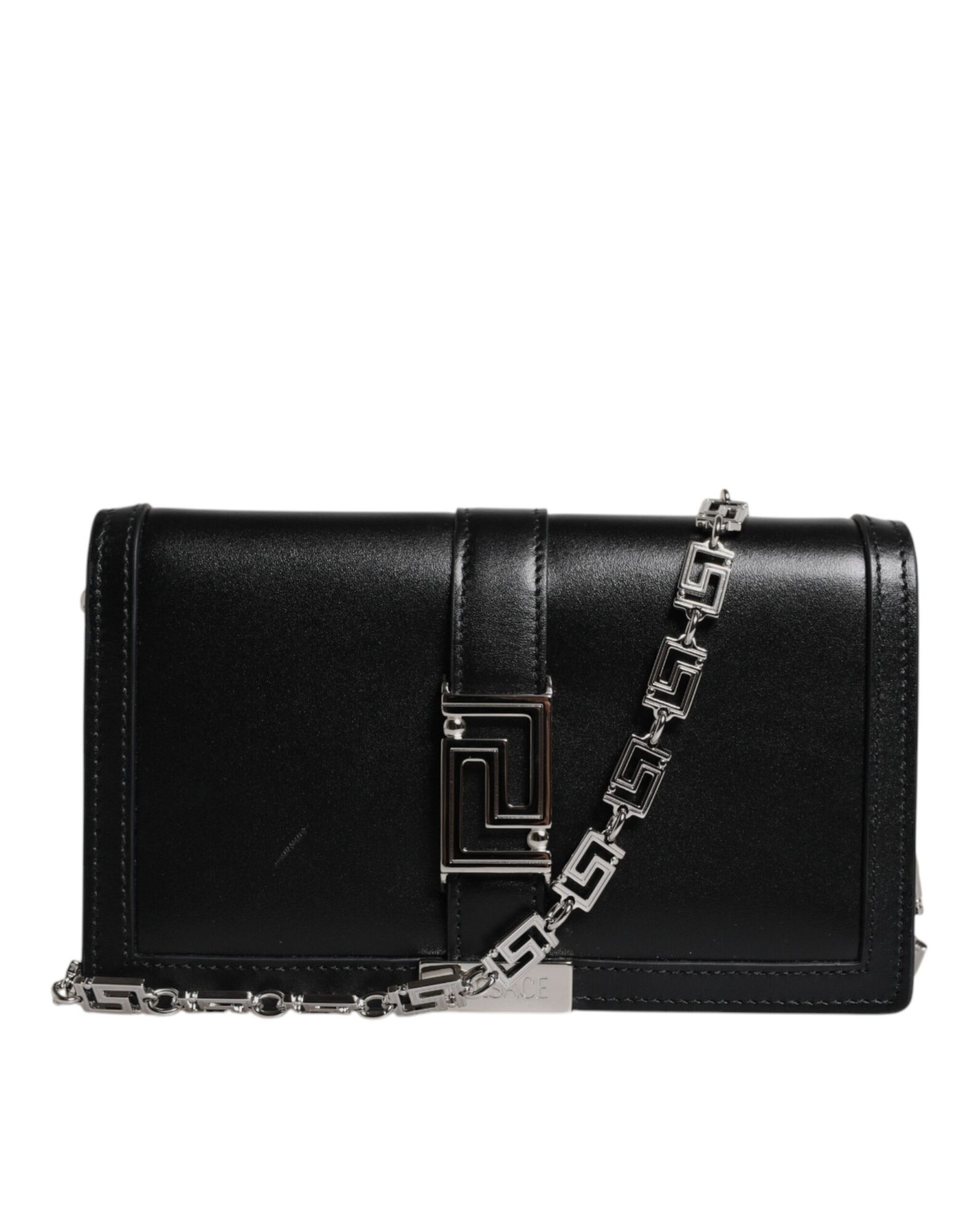 Versace - Black Calfskin Leather Chain Strap Shoulder Crossbody Bag