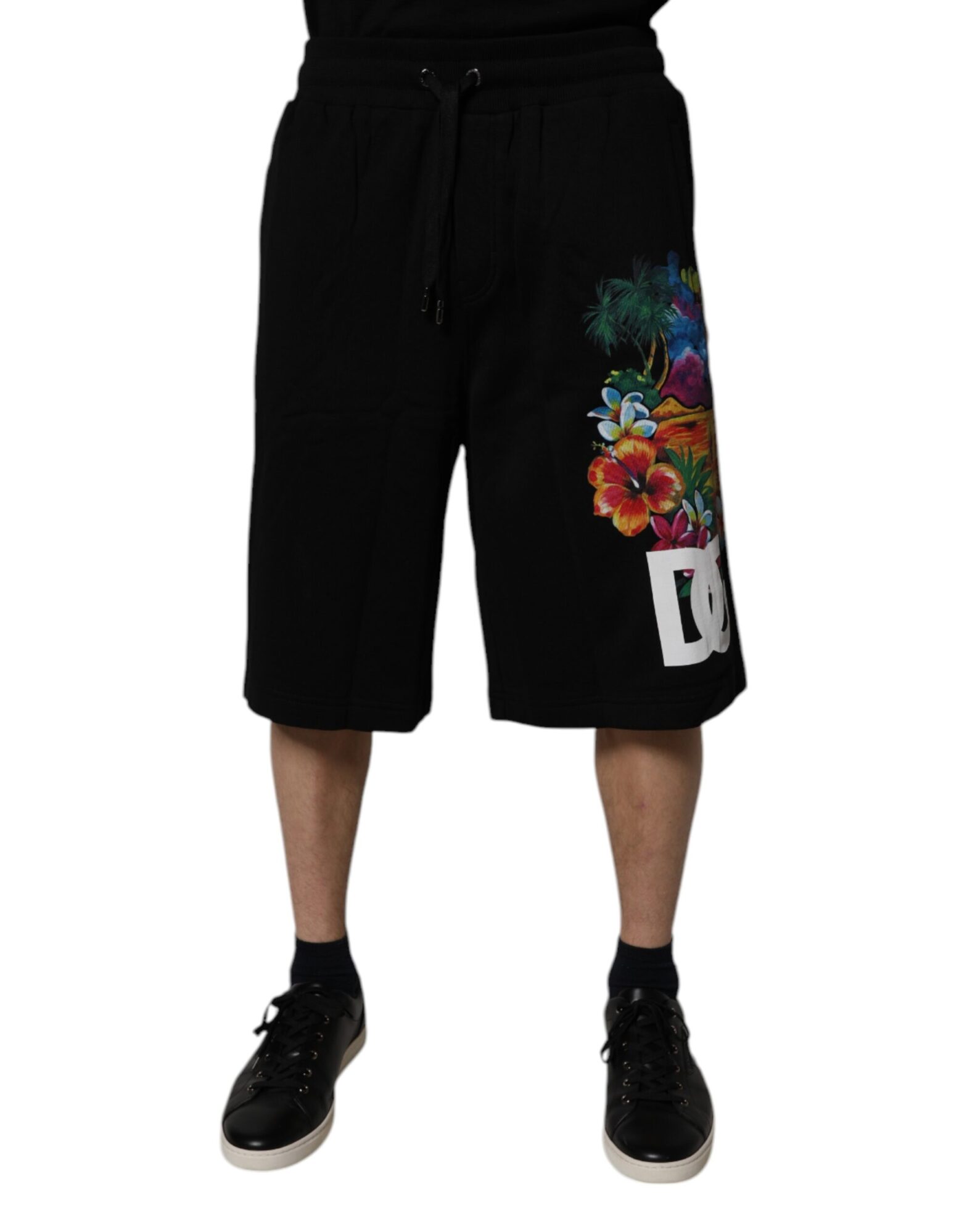 Dolce & Gabbana - Black Cotton Logo Floral Print Bermuda Shorts