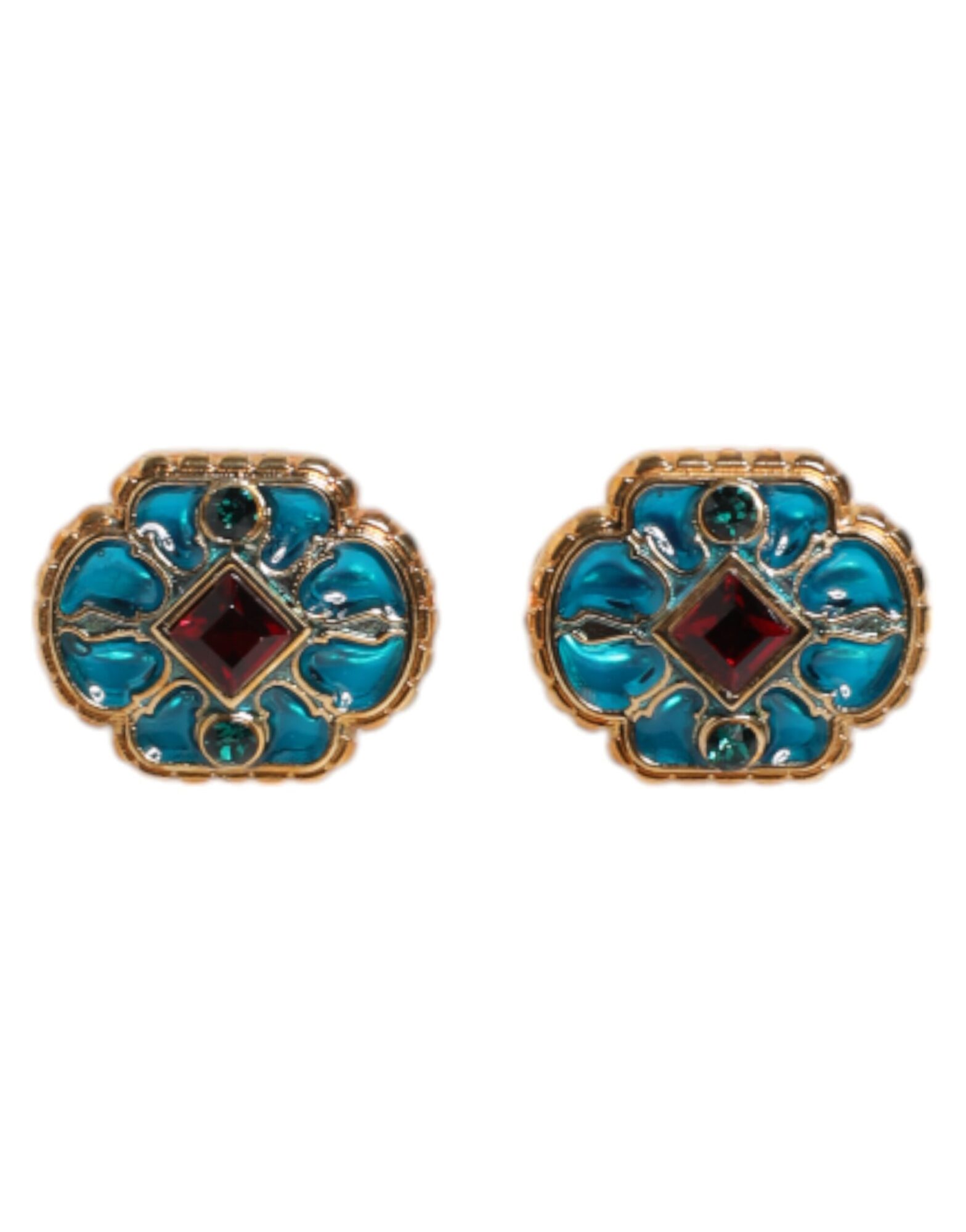 Dolce & Gabbana - Gold Brass Blue Enameled Flower Cufflink