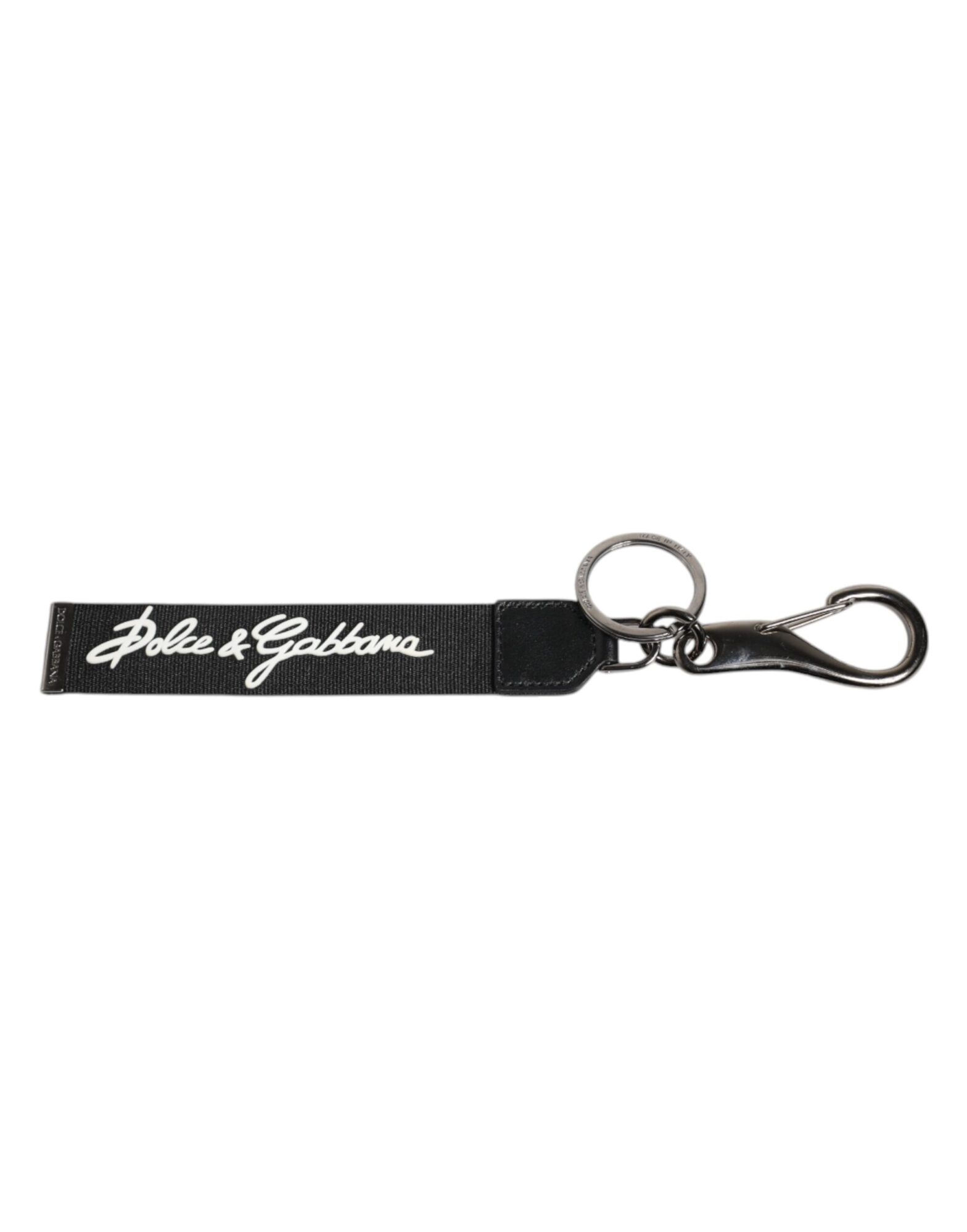 Dolce & Gabbana - Black White DG Logo Silver Men Keychain Polyester Keyring