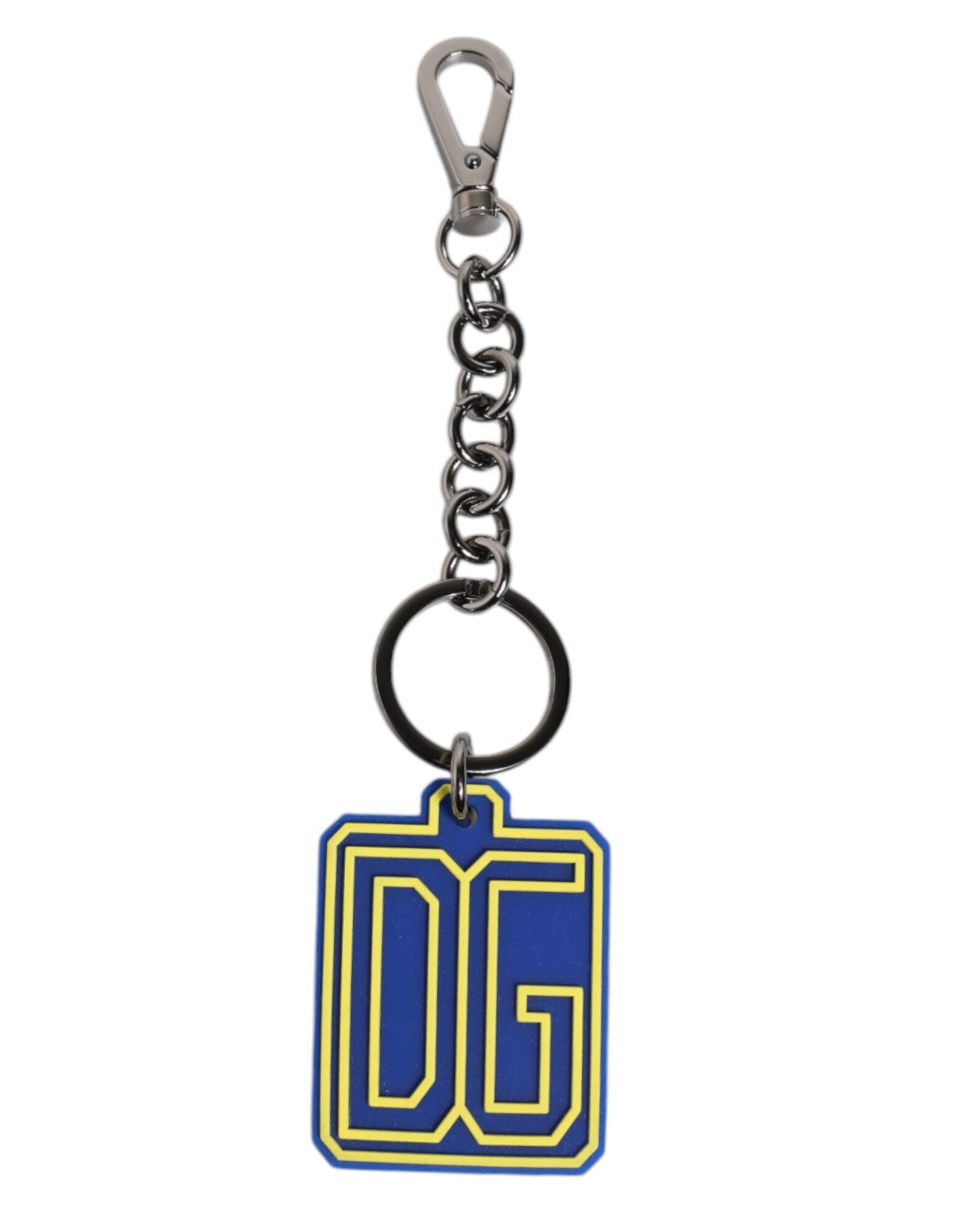Dolce & Gabbana - Blue Yellow DG Rubber Logo Silver Men’s Keychain Keyring