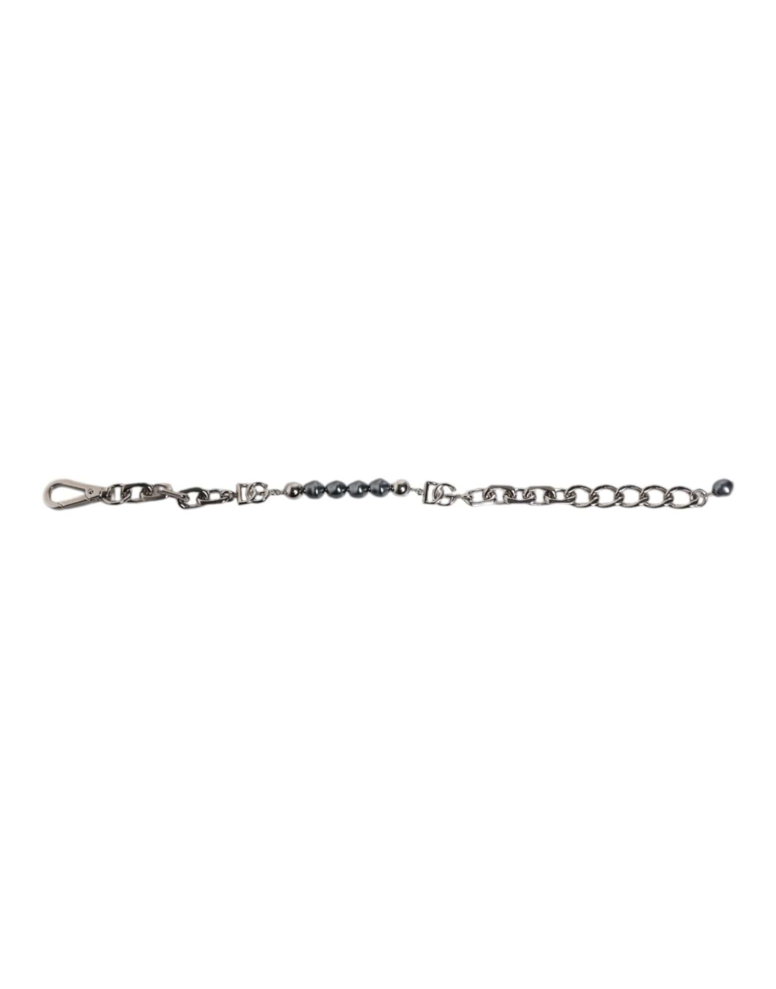 Dolce & Gabbana - Silver Tone Chain Lobster Clasp Logo Gray Pearls Bracelet