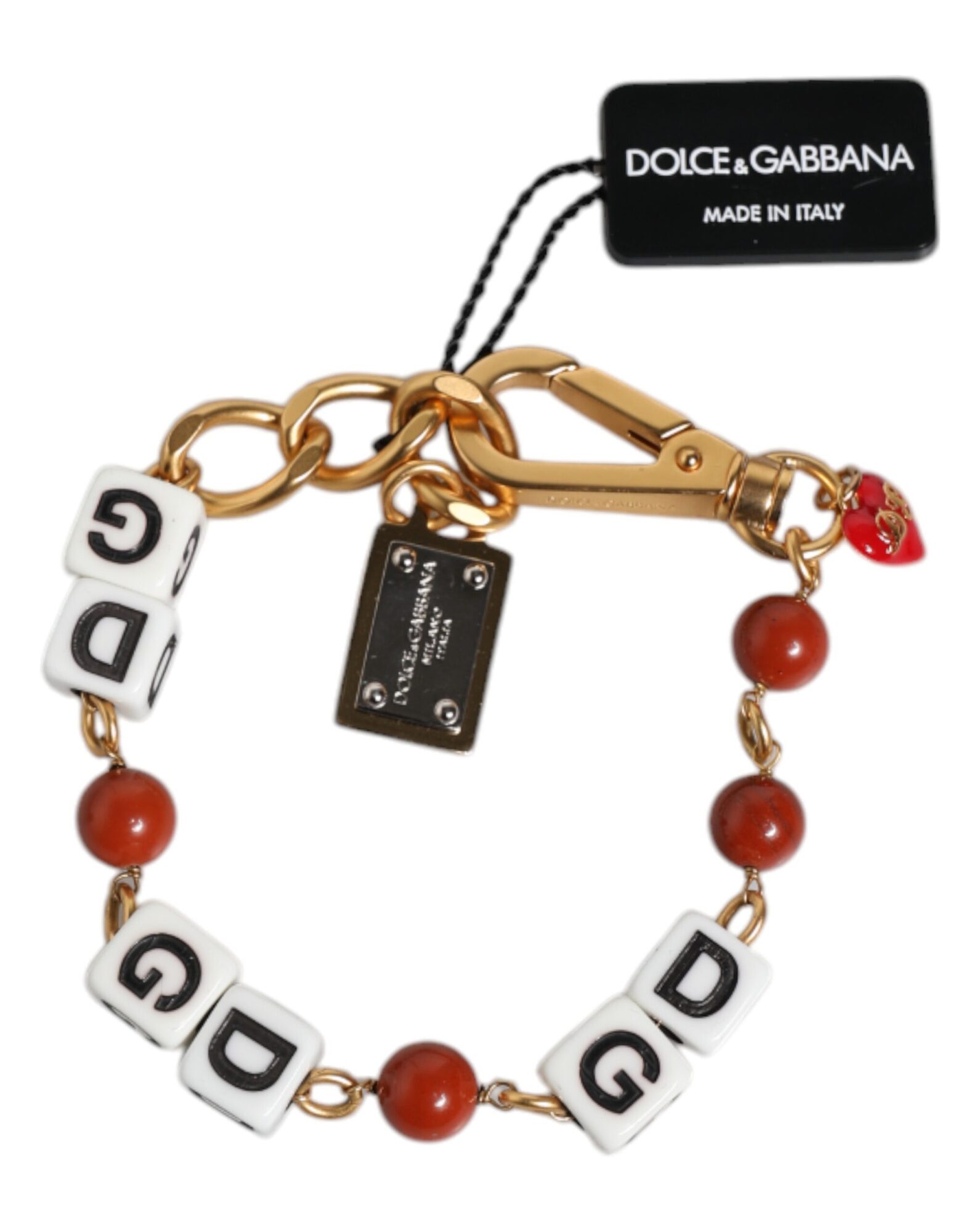 Dolce & Gabbana - Multicolor Gold Tone Brass Chain DG Logo Dice Bracelet