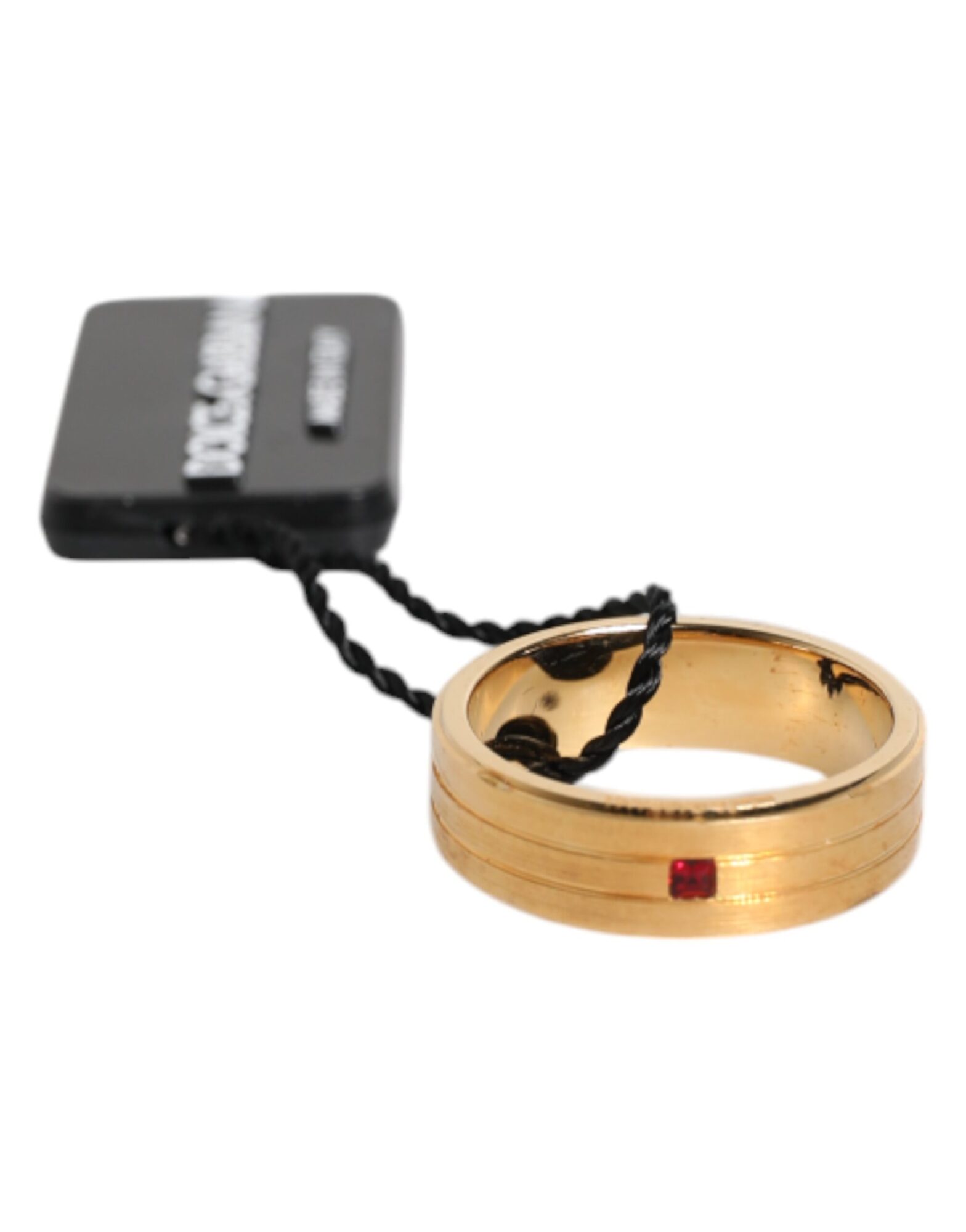 Dolce & Gabbana - Gold Tone Brass Red Crystal DG Logo Ring
