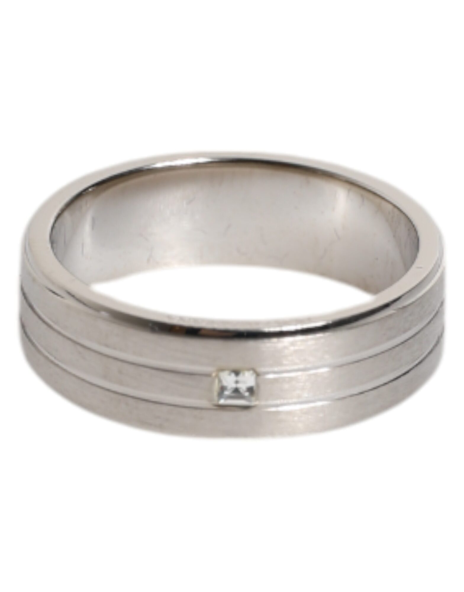 Dolce & Gabbana - Silver Tone Brass Clear Crystal DG Logo Ring