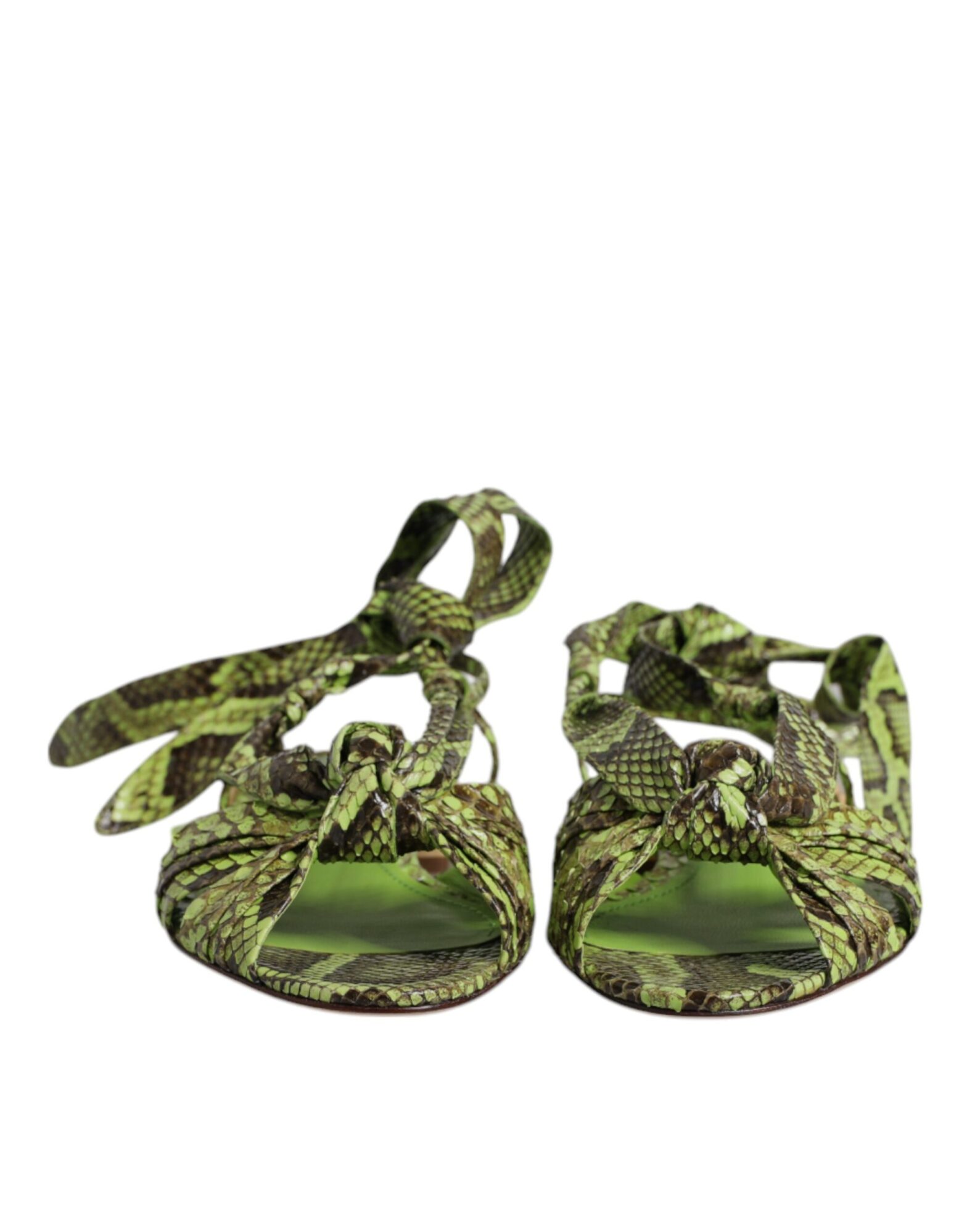 Dolce & Gabbana - Green Animal Print Ankle Wrap Sandals Shoes