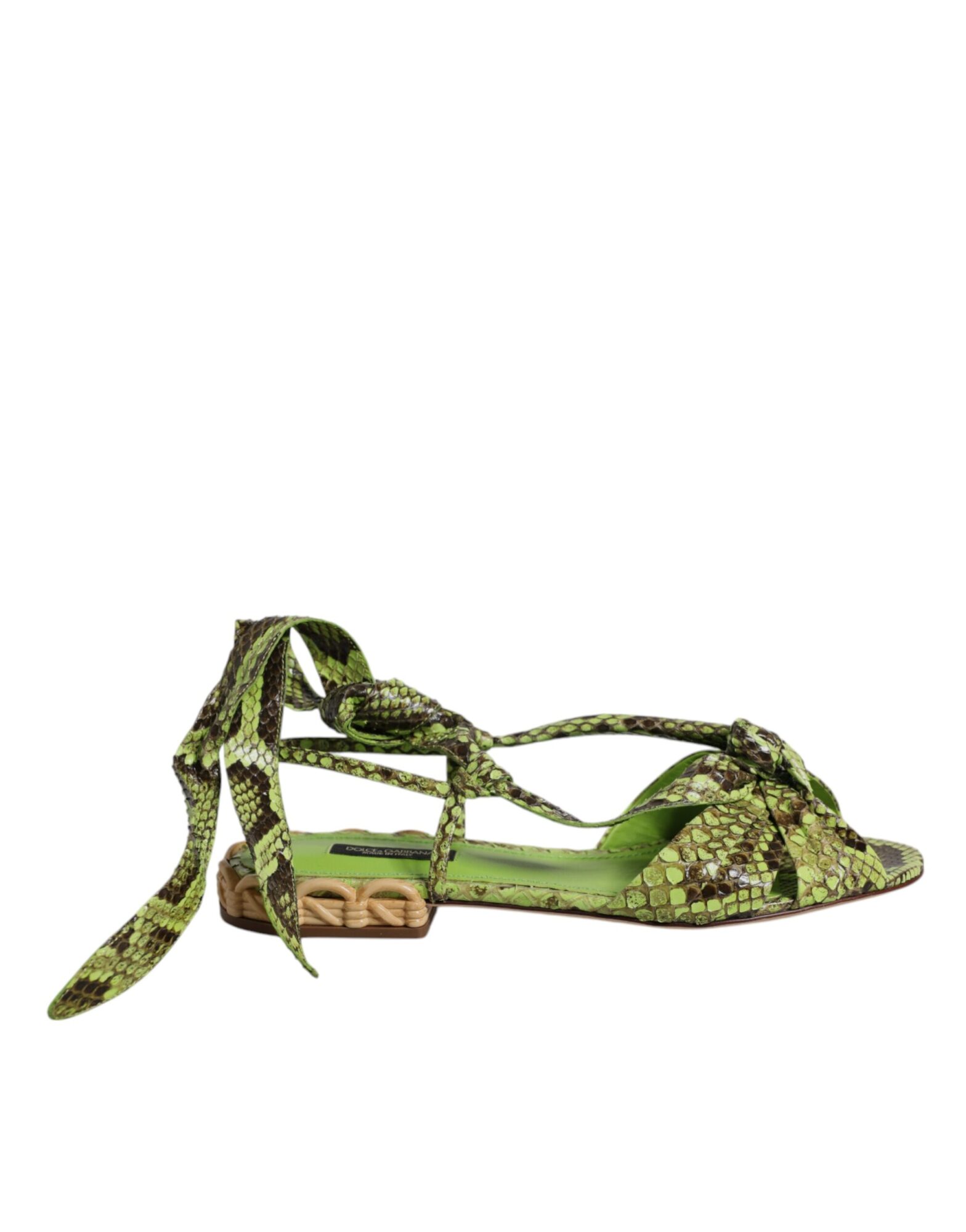 Dolce & Gabbana - Green Animal Print Ankle Wrap Sandals Shoes