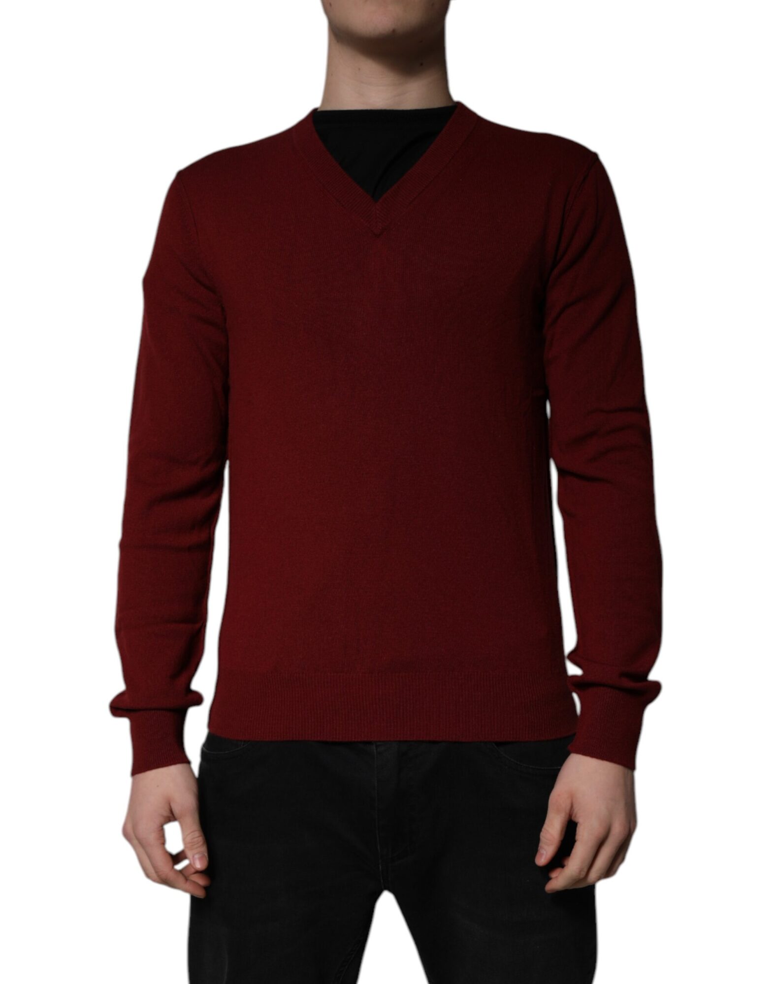 Dolce & Gabbana - Maroon Cashmere V-neck Men Pullover Sweater