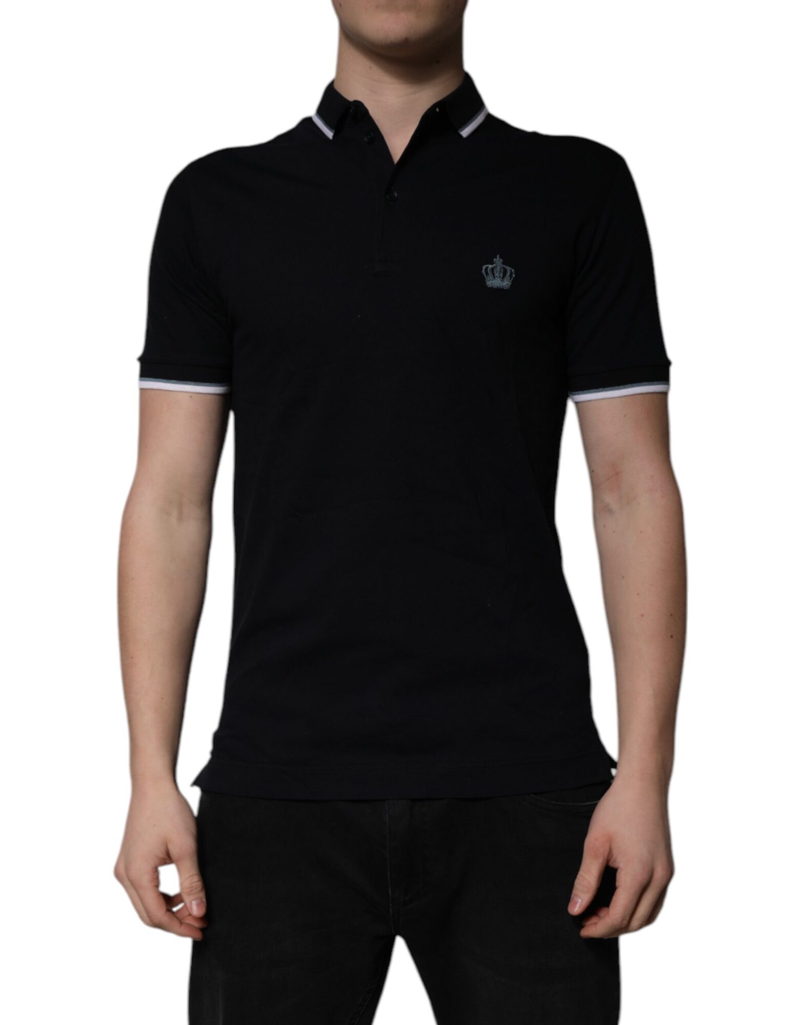 Dolce & Gabbana - Black Cotton Crown Collared Polo T-shirt