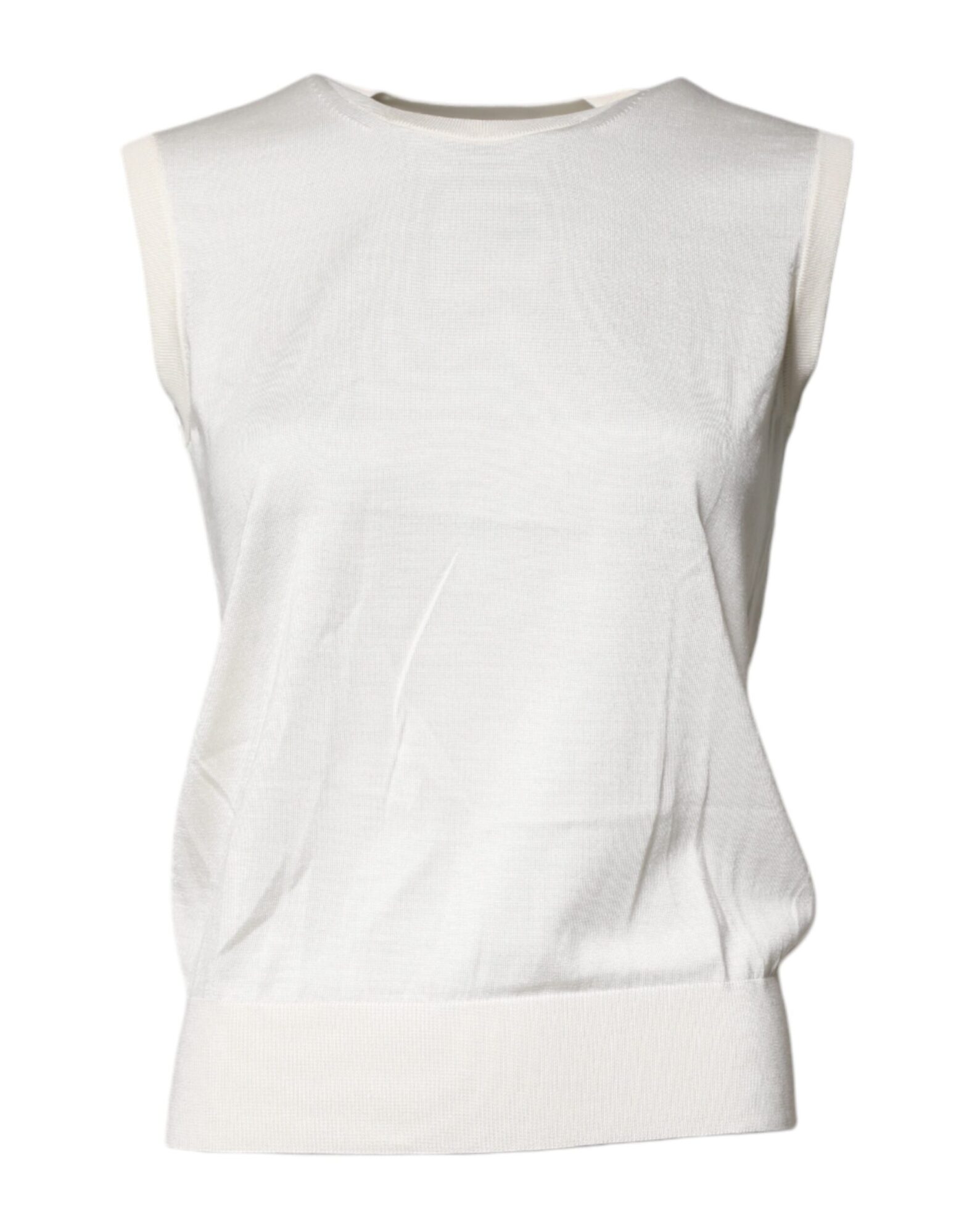 Dolce & Gabbana - Cream Sleeveless Silk Round Neck Tank Top
