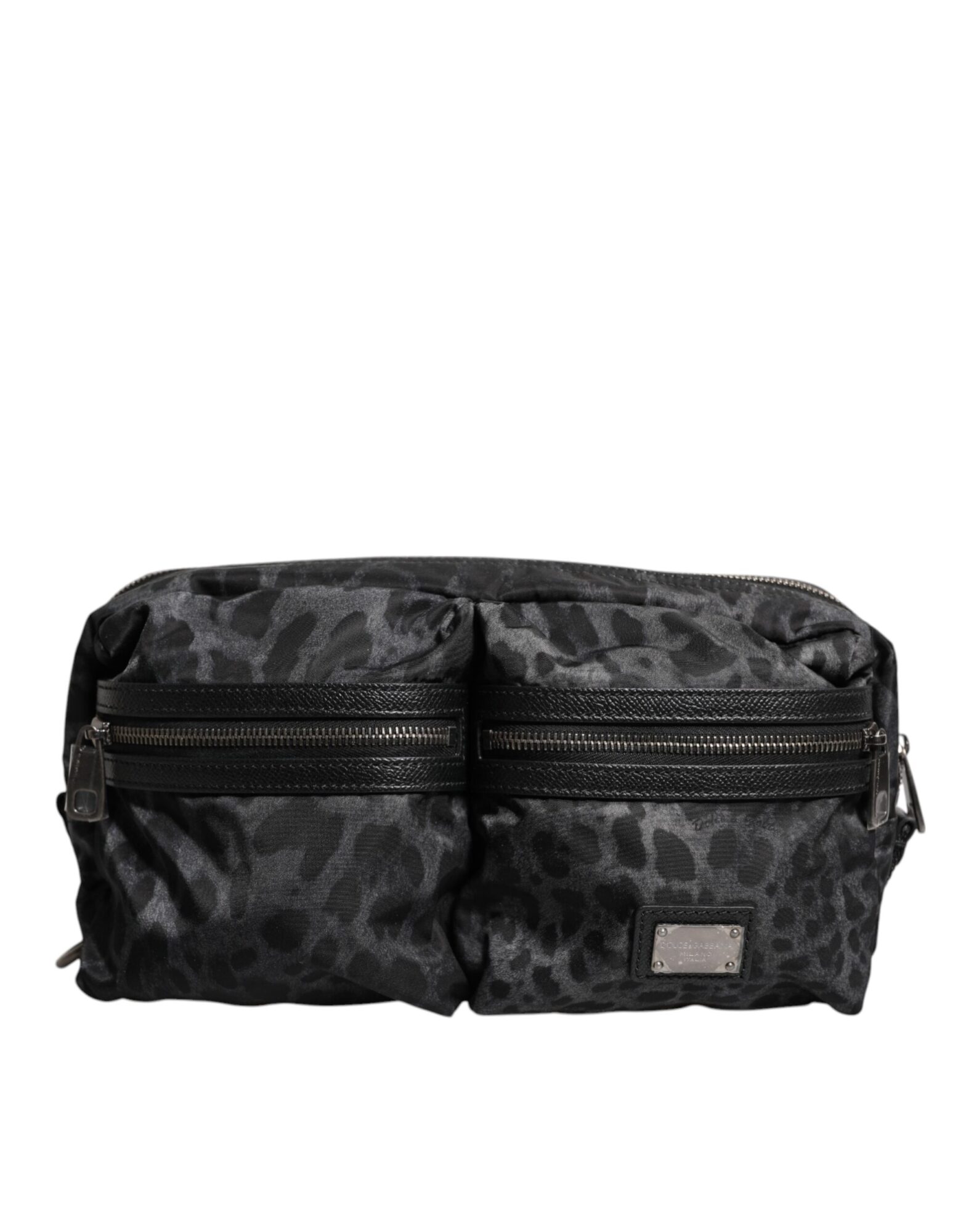 Dolce & Gabbana - Black Gray Leopard DG Logo Belt Waist Fanny Pack Bag