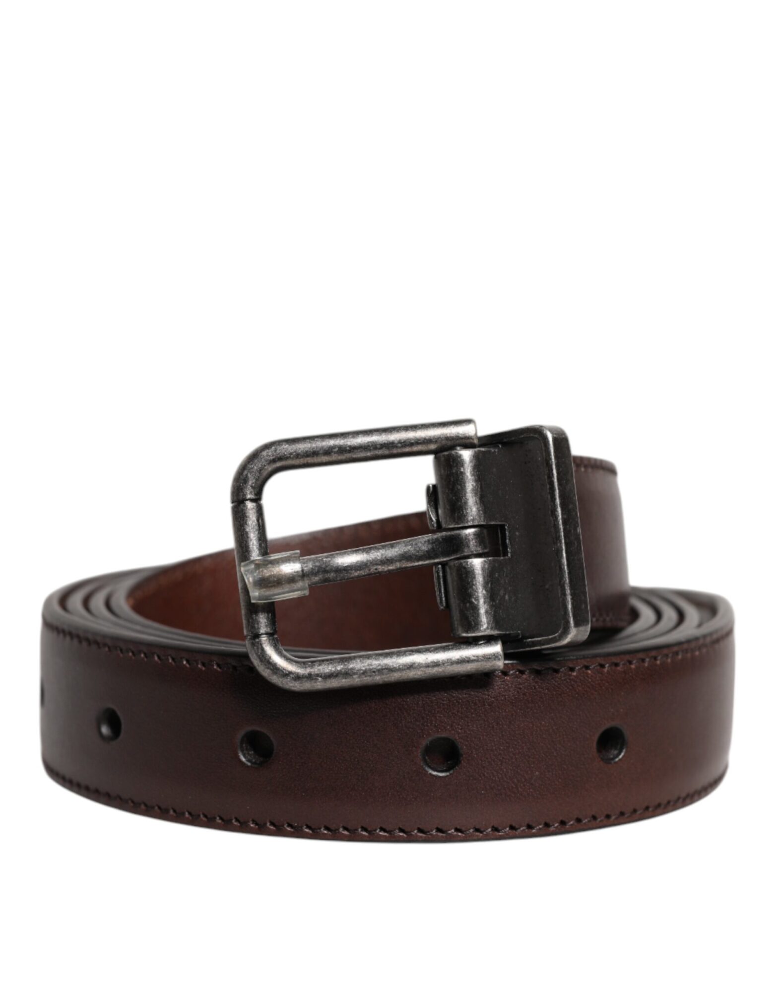 Dolce & Gabbana - Brown Leather Silver Metal Buckle Belt