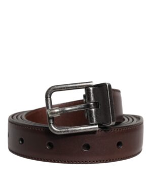 Brown Leather Silver Metal Buckle Belt