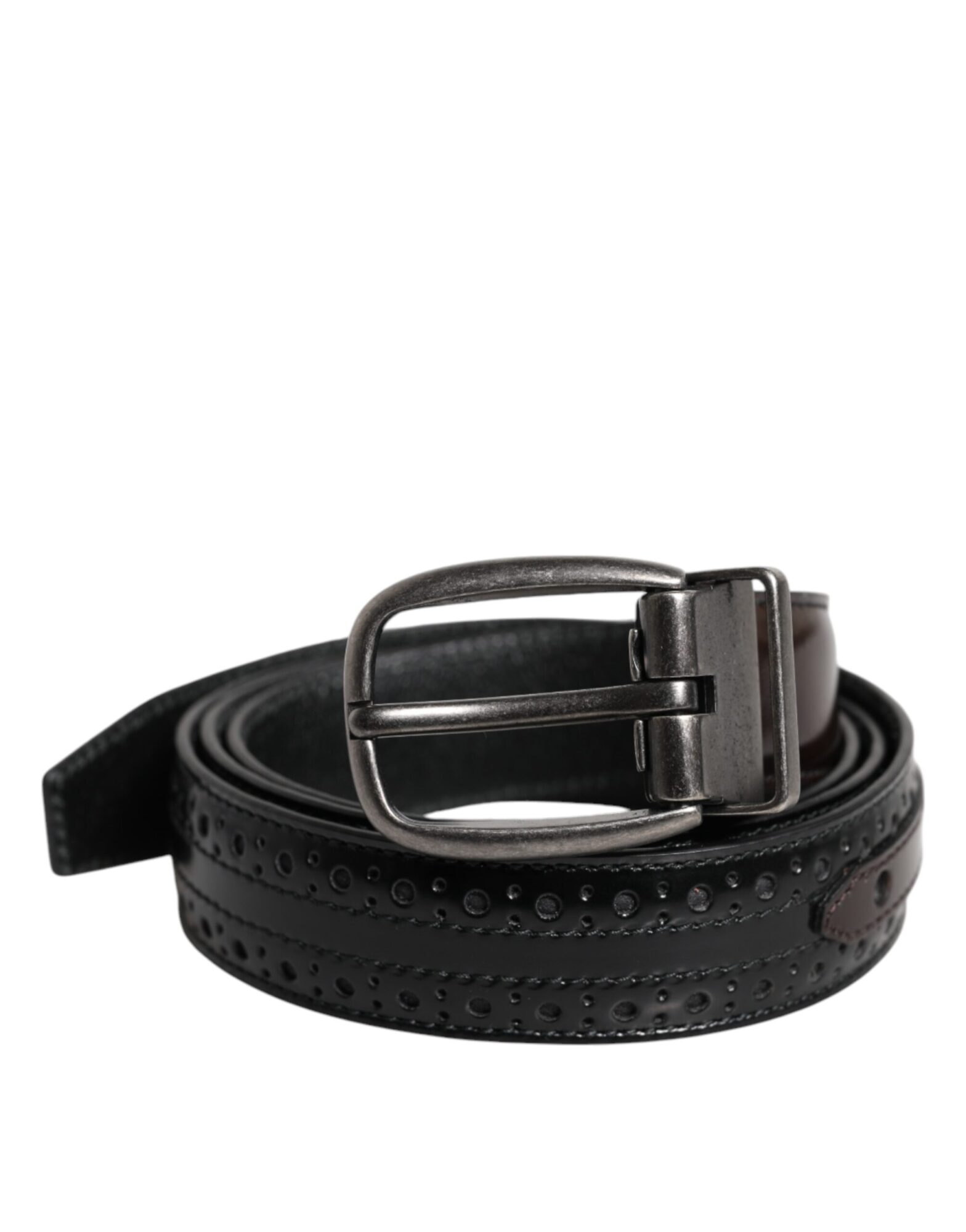 Dolce & Gabbana - Black Brown Leather Classic Metal Buckle Belt