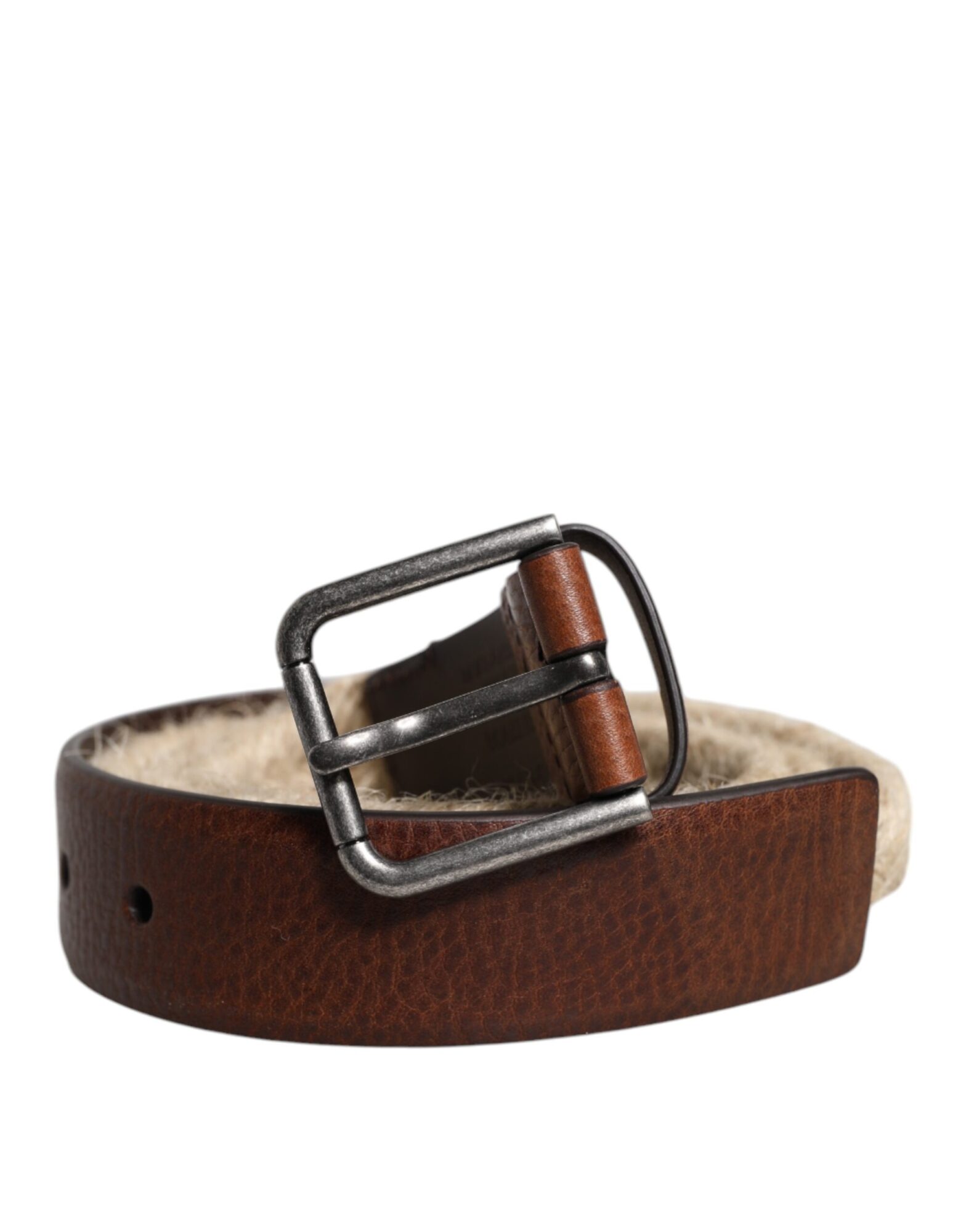 Dolce & Gabbana - Brown Jute Leather Woven Metal Buckle Belt