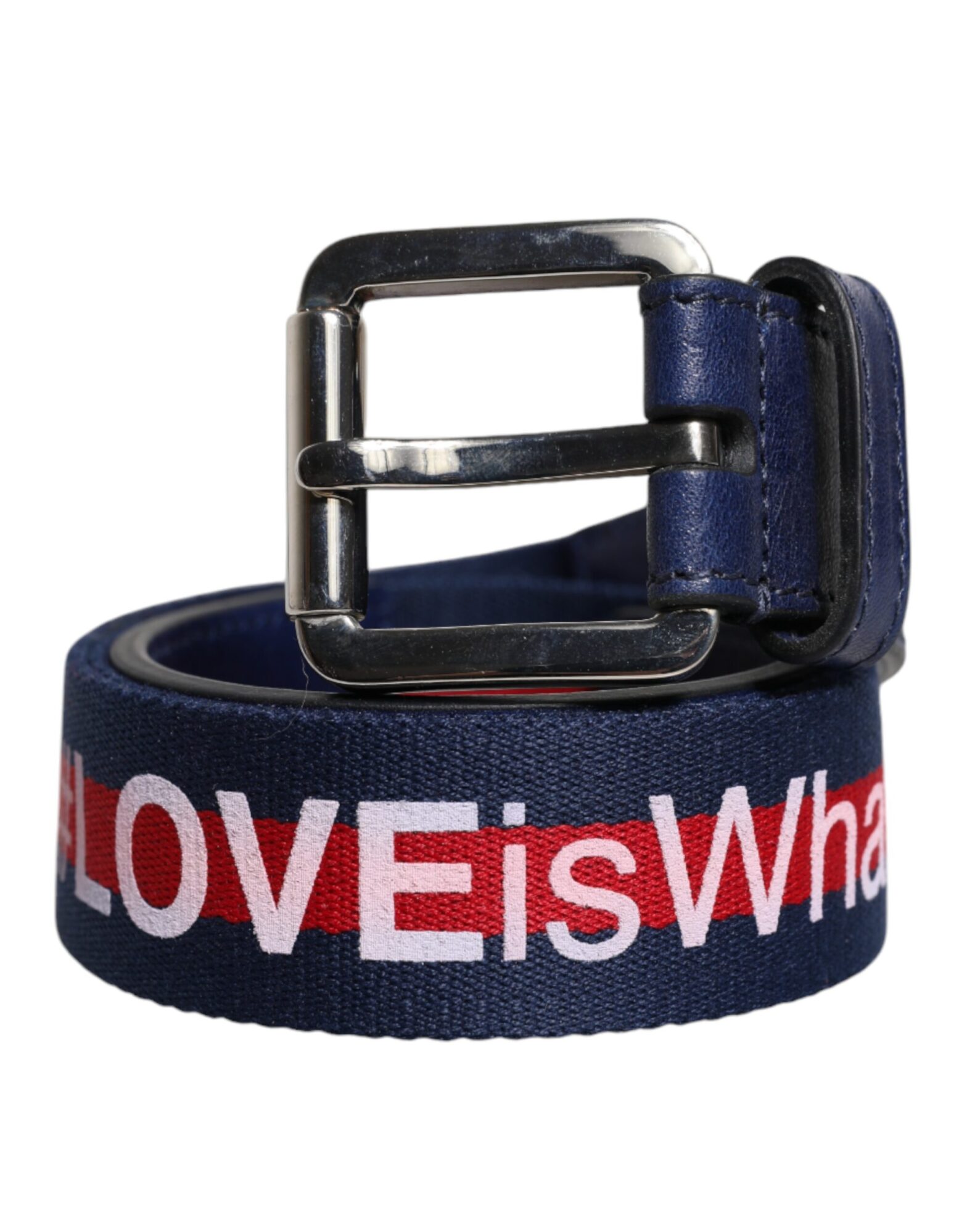 Dolce & Gabbana - Blue Cotton Leather Printed Metal Buckle Belt