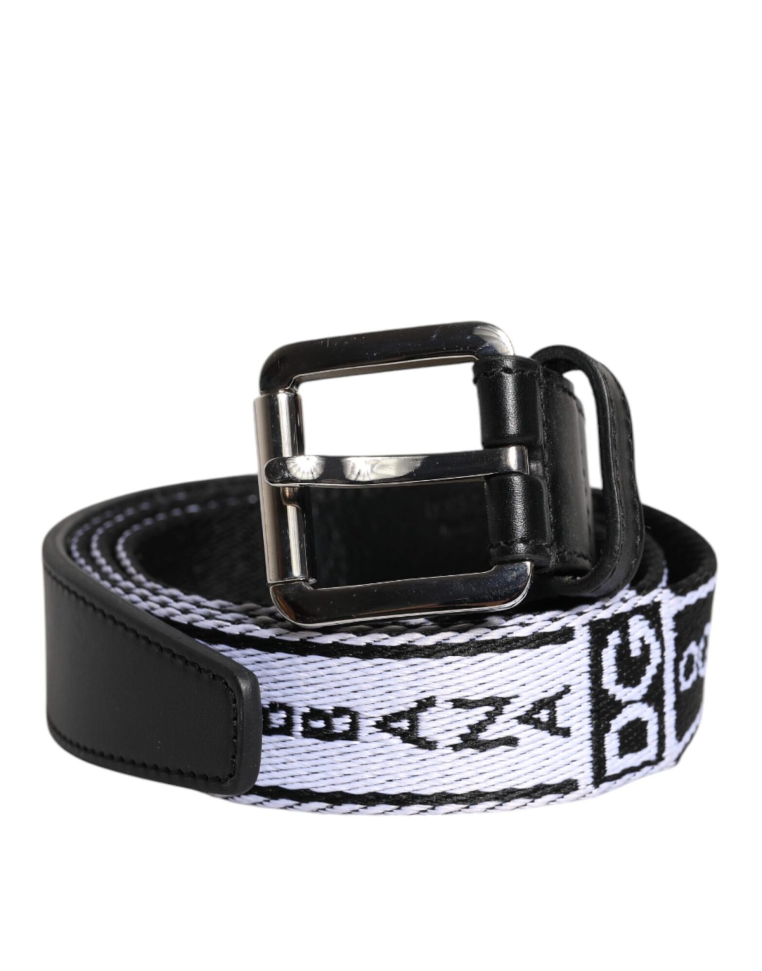 Dolce & Gabbana - Black White Printed Metal Logo Buckle Belt