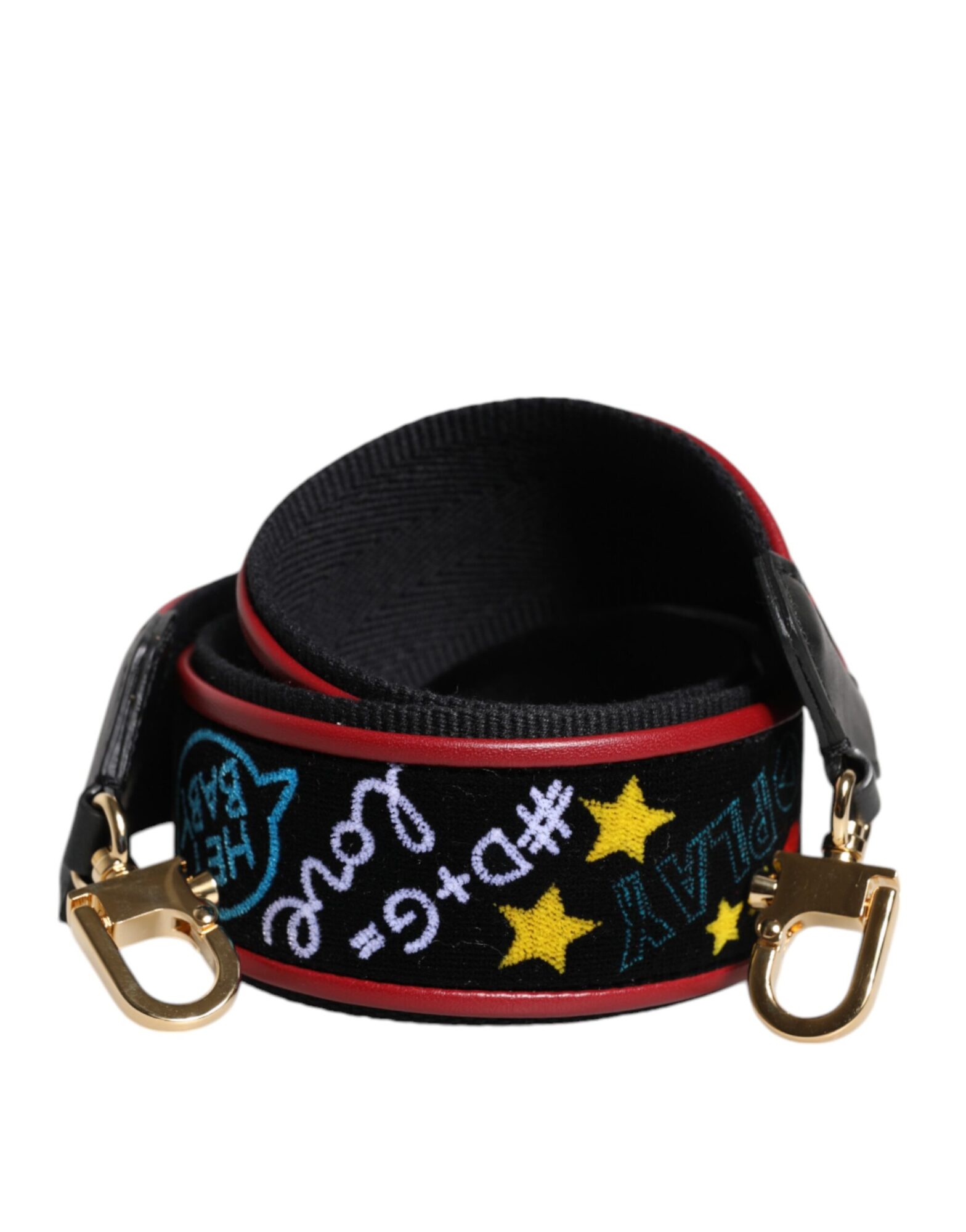 Dolce & Gabbana - Black Cotton Printed Bag Shoulder Strap