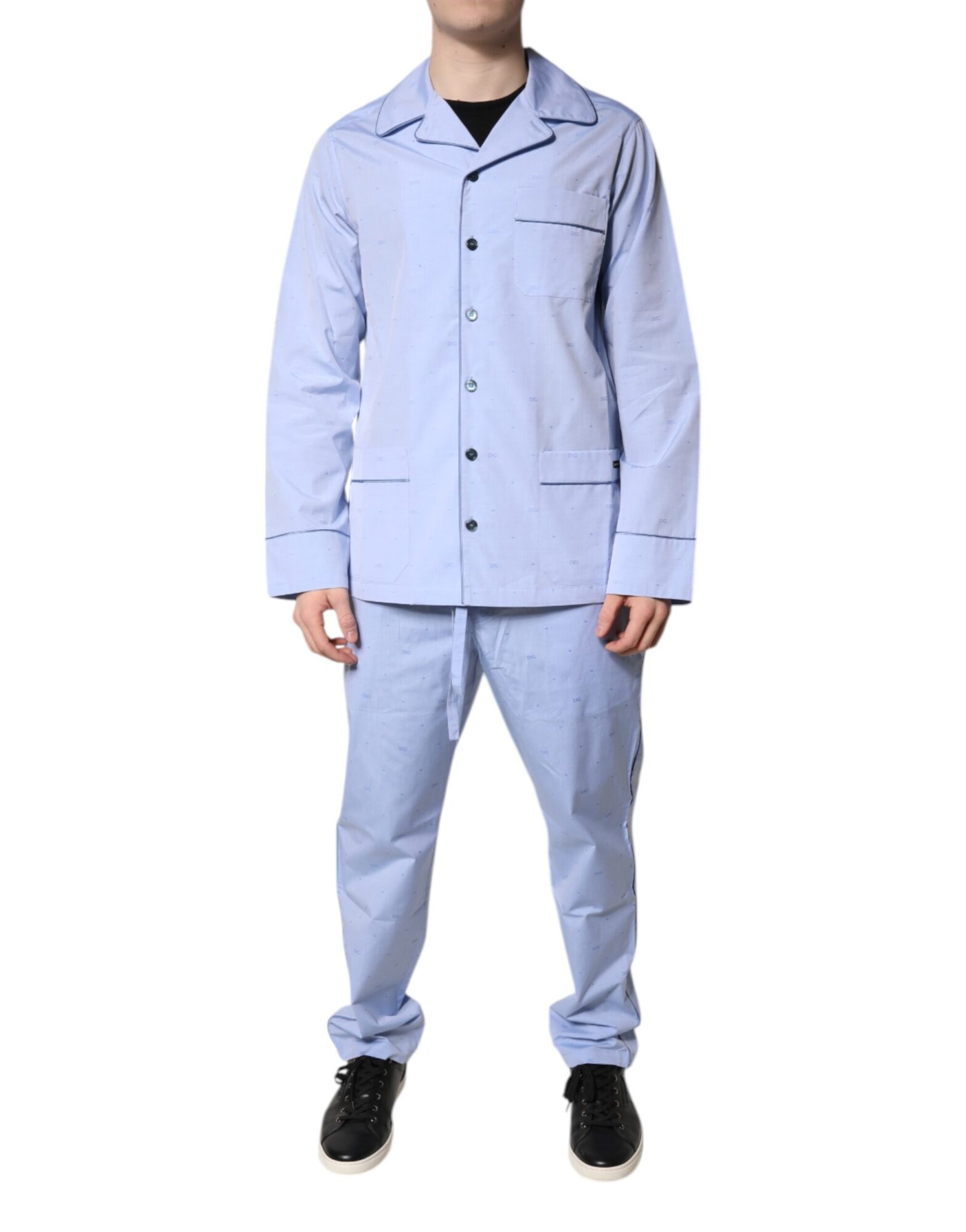 Dolce & Gabbana - Light Blue DG Logo Cotton Men Pajama Set Sleepwear