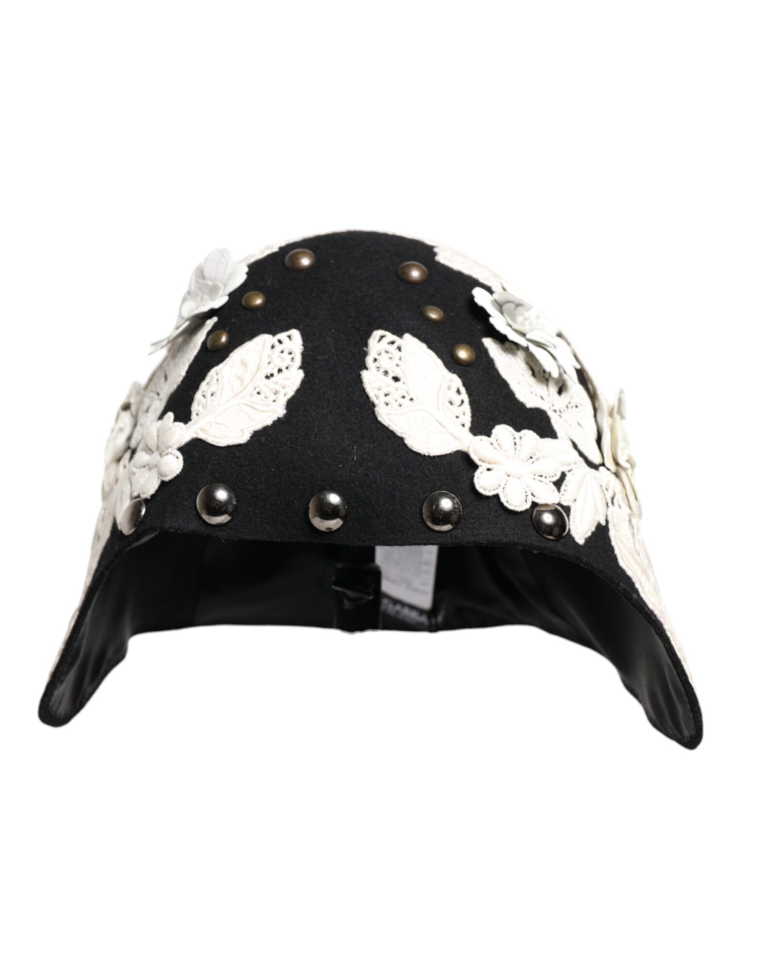 Dolce & Gabbana - Black Wool White Floral Gold Leaf Cloche Hat