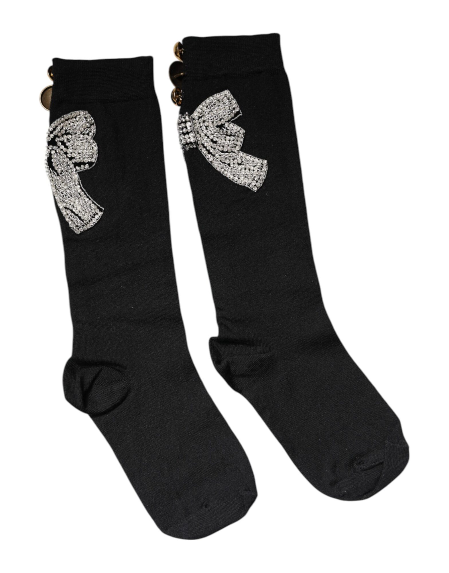 Dolce & Gabbana - Black Knit Floral Crystal Embellishment Socks