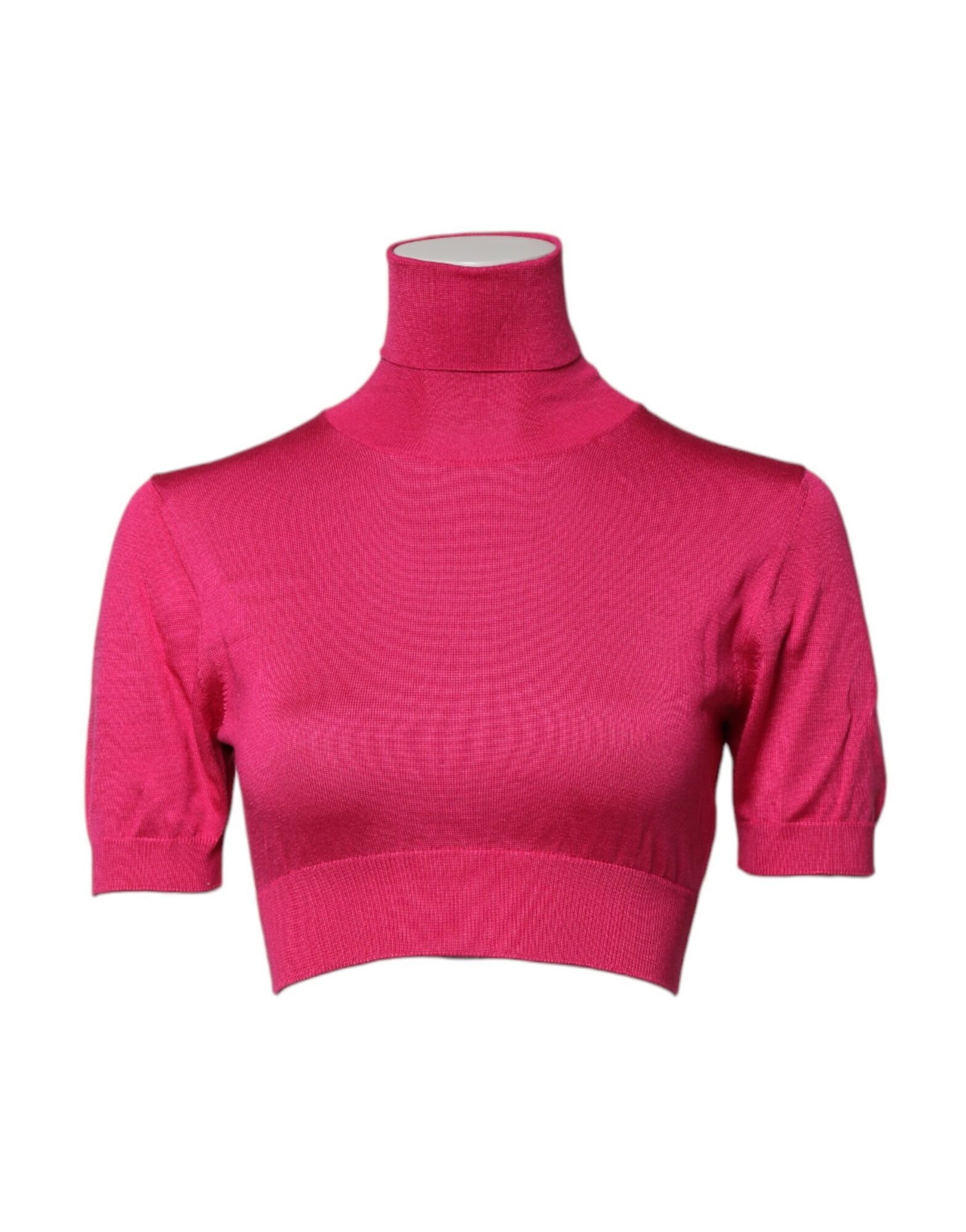 Dolce & Gabbana - Pink Silk Knitted Turtleneck Cropped Top