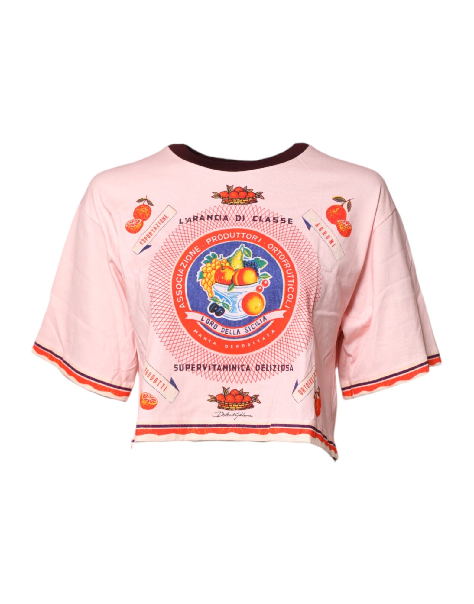Dolce & Gabbana - Pink Print Cotton Short Sleeves Cropped Top